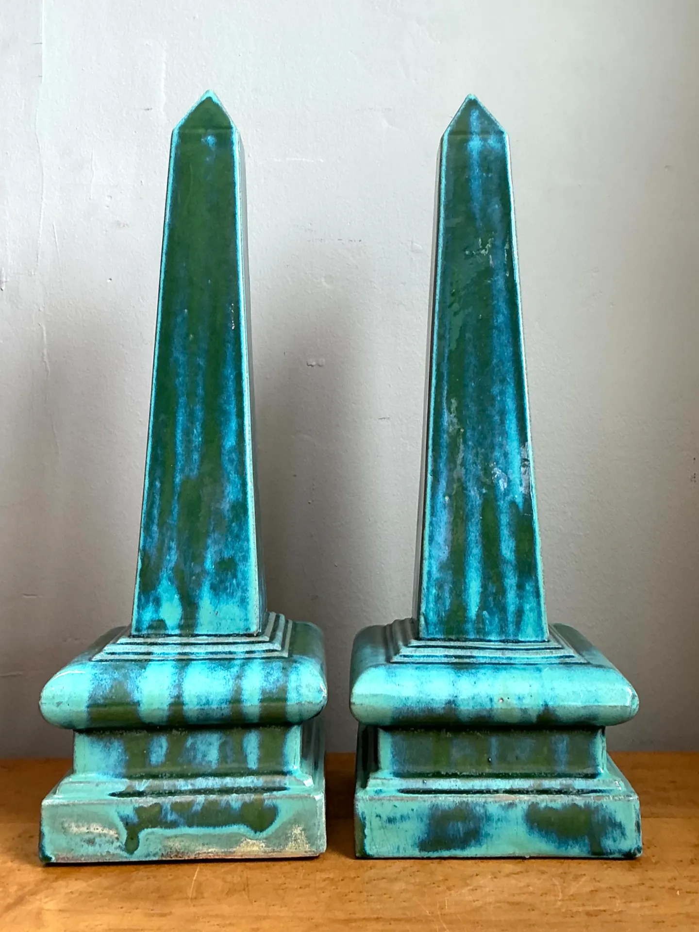 Vintage Blue Glazed Ceramic Obelisks — additional photo 7