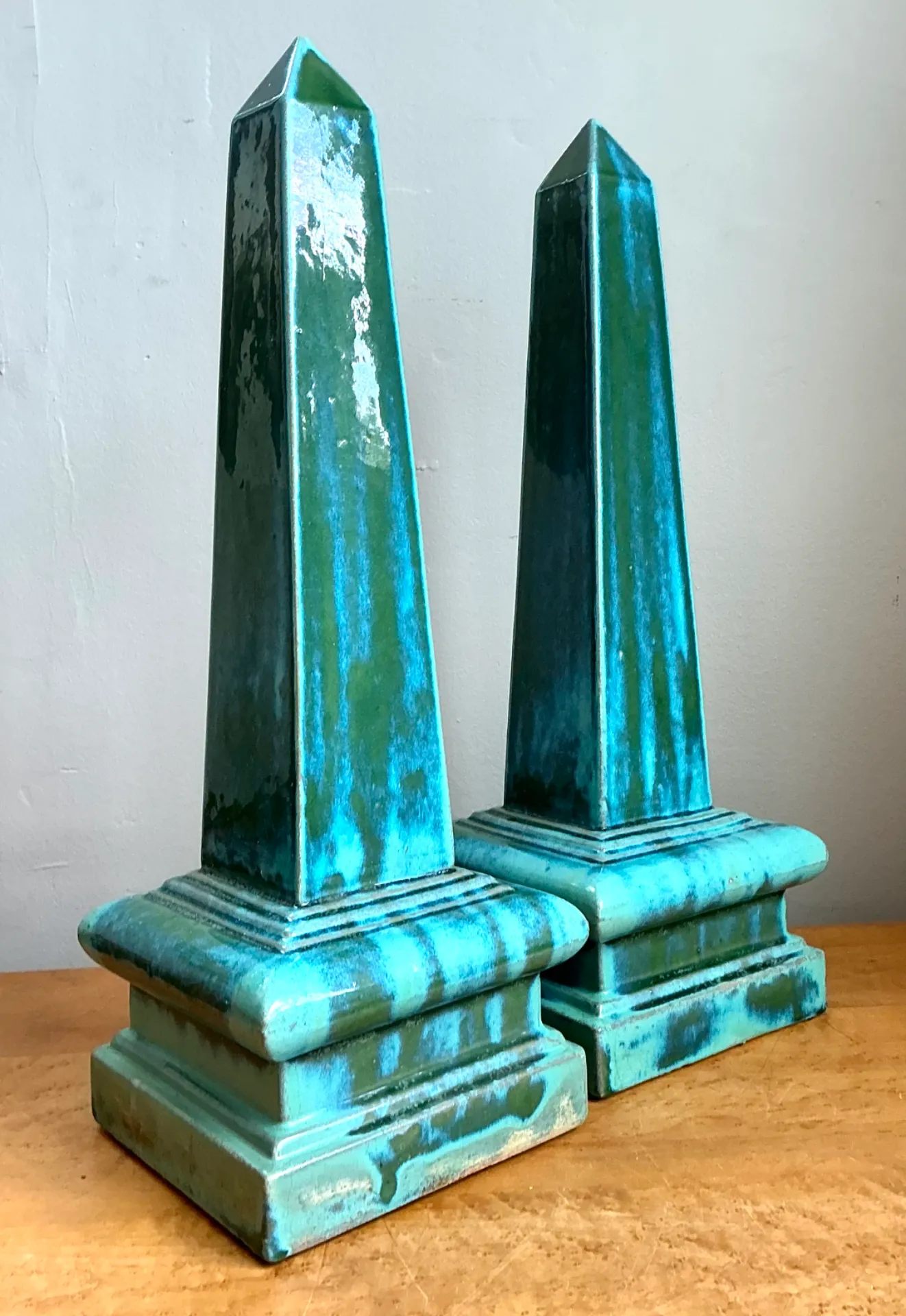 Vintage Blue Glazed Ceramic Obelisks — additional photo 5