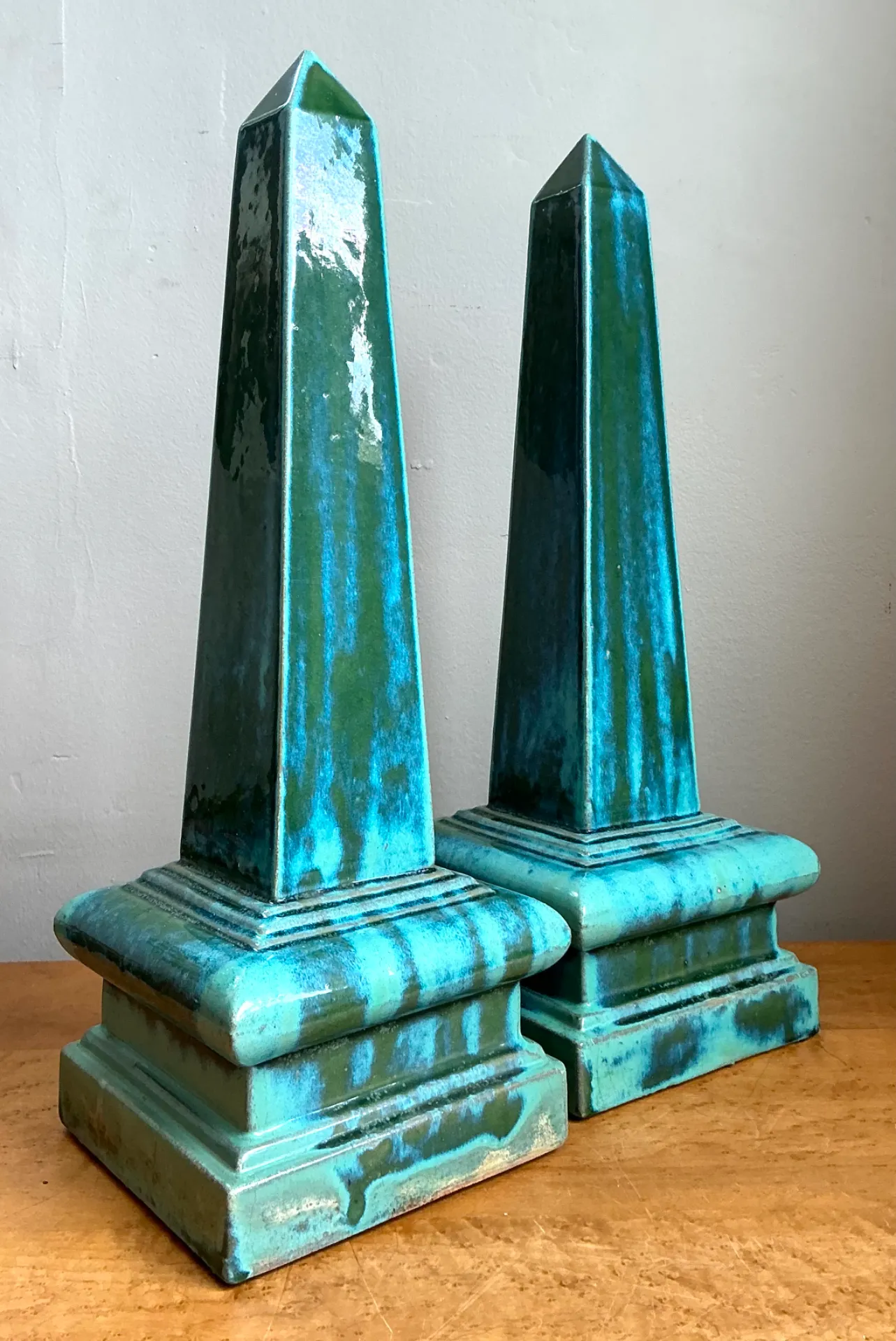 Vintage Blue Glazed Ceramic Obelisks — additional photo 3