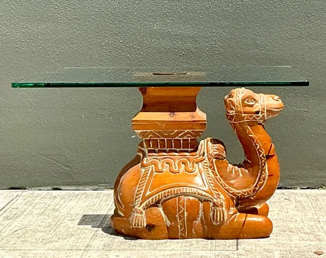 Vintage Carved Wood Camel Glass Table — additional photo 6