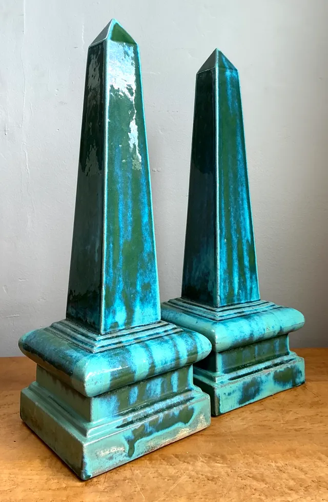 Vintage Blue Glazed Ceramic Obelisks — additional photo 1