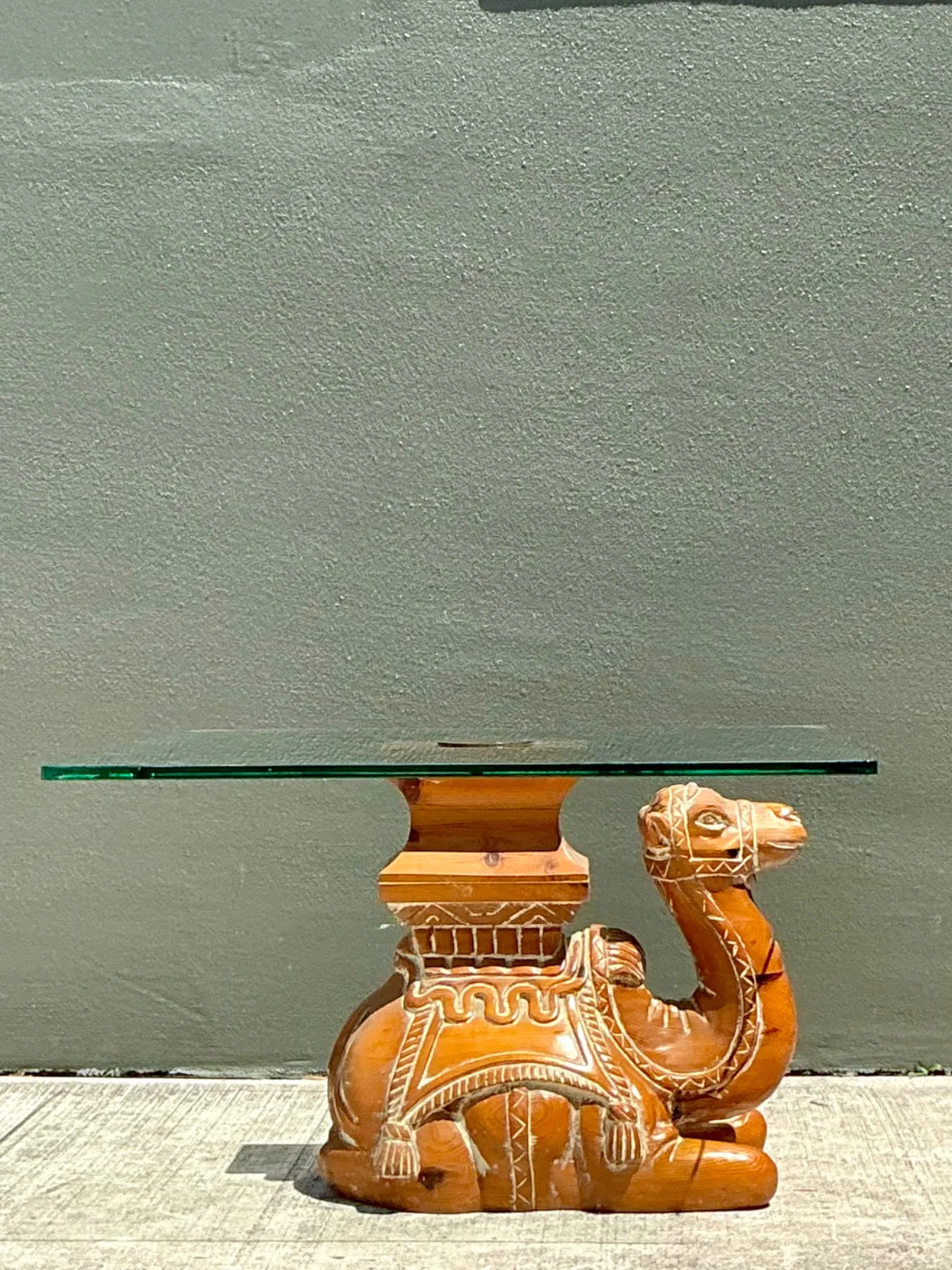 Vintage Carved Wood Camel Glass Table — additional photo 2