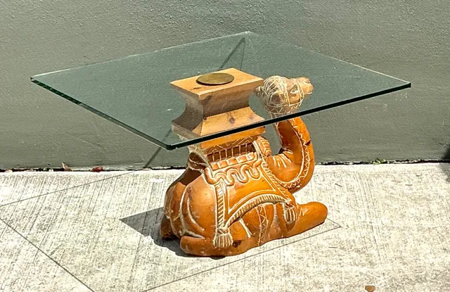 Vintage Carved Wood Camel Glass Table — additional photo 3