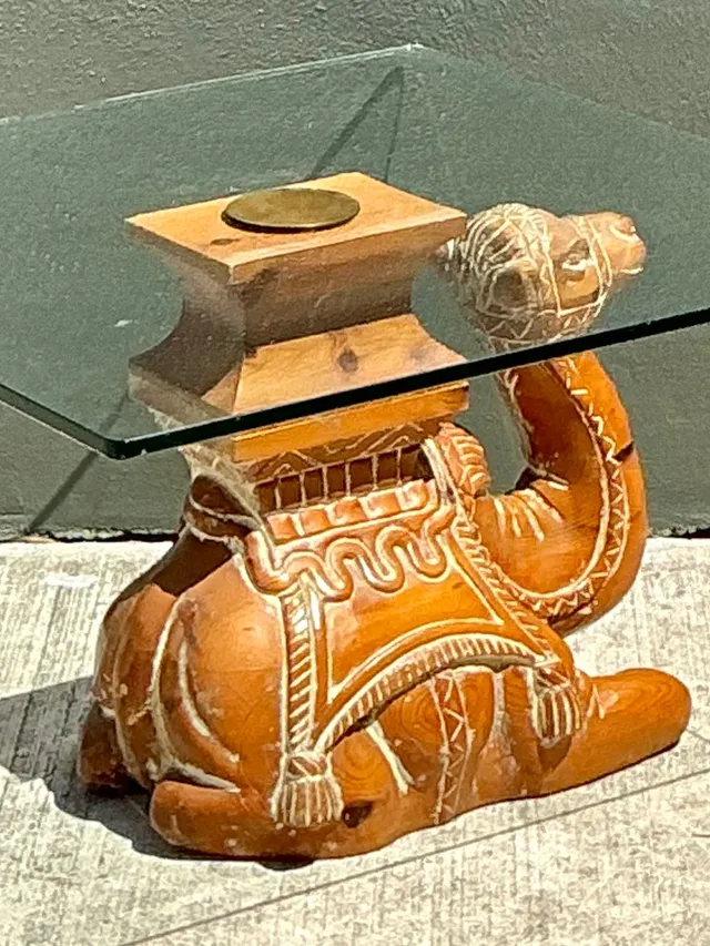 Vintage Carved Wood Camel Glass Table — additional photo 8