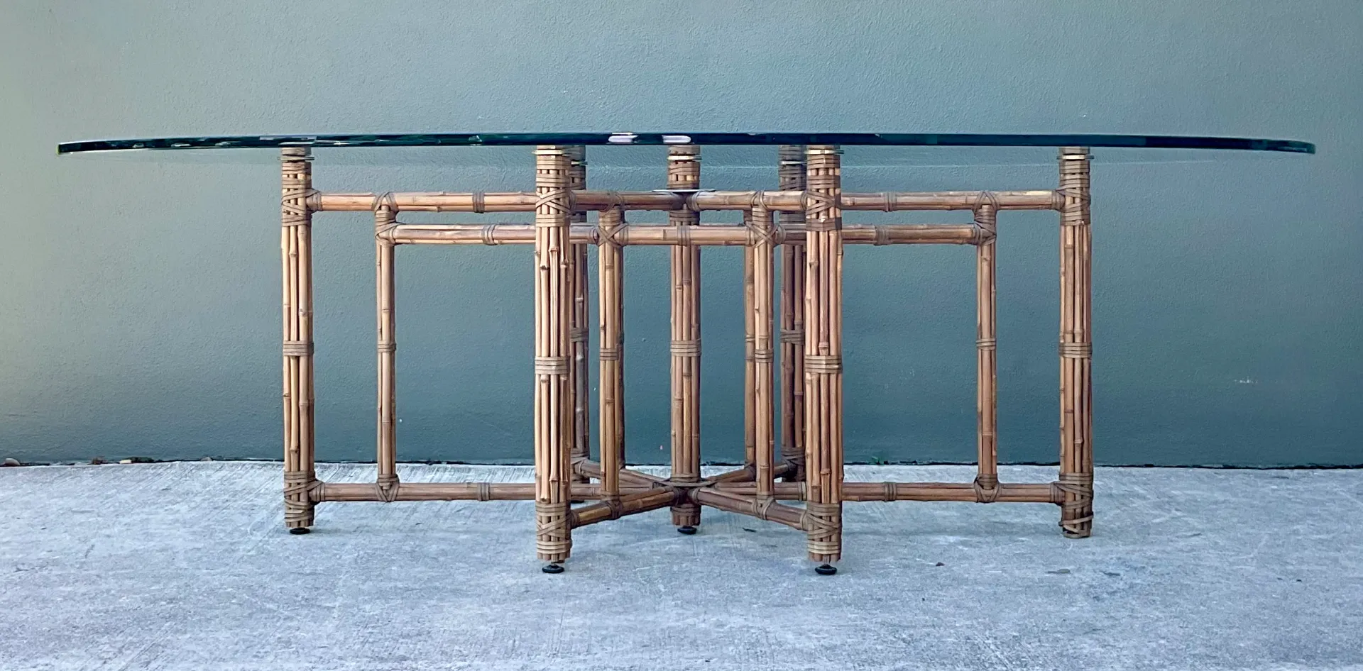 McGuire Rattan and Glass Oval Dining Table — additional photo 1