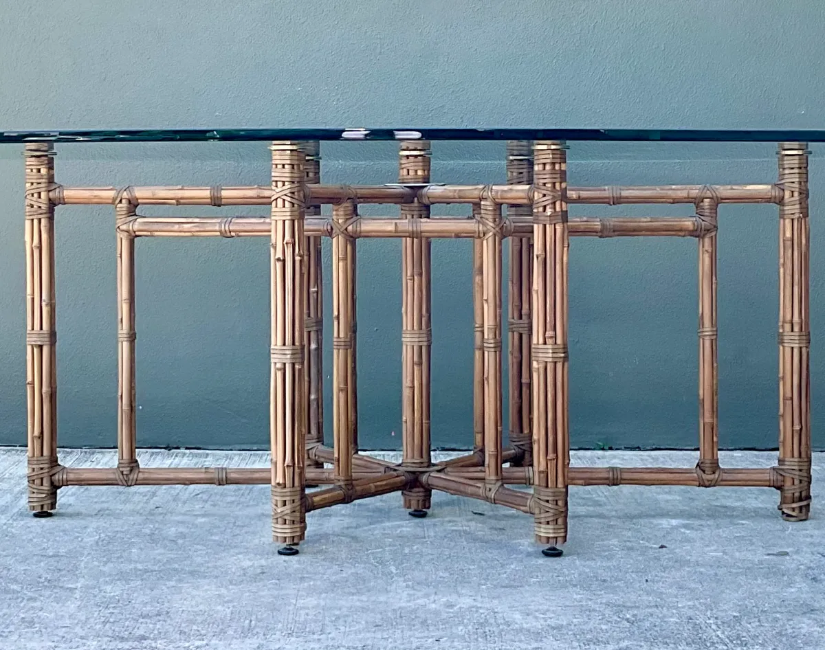 McGuire Rattan and Glass Oval Dining Table
