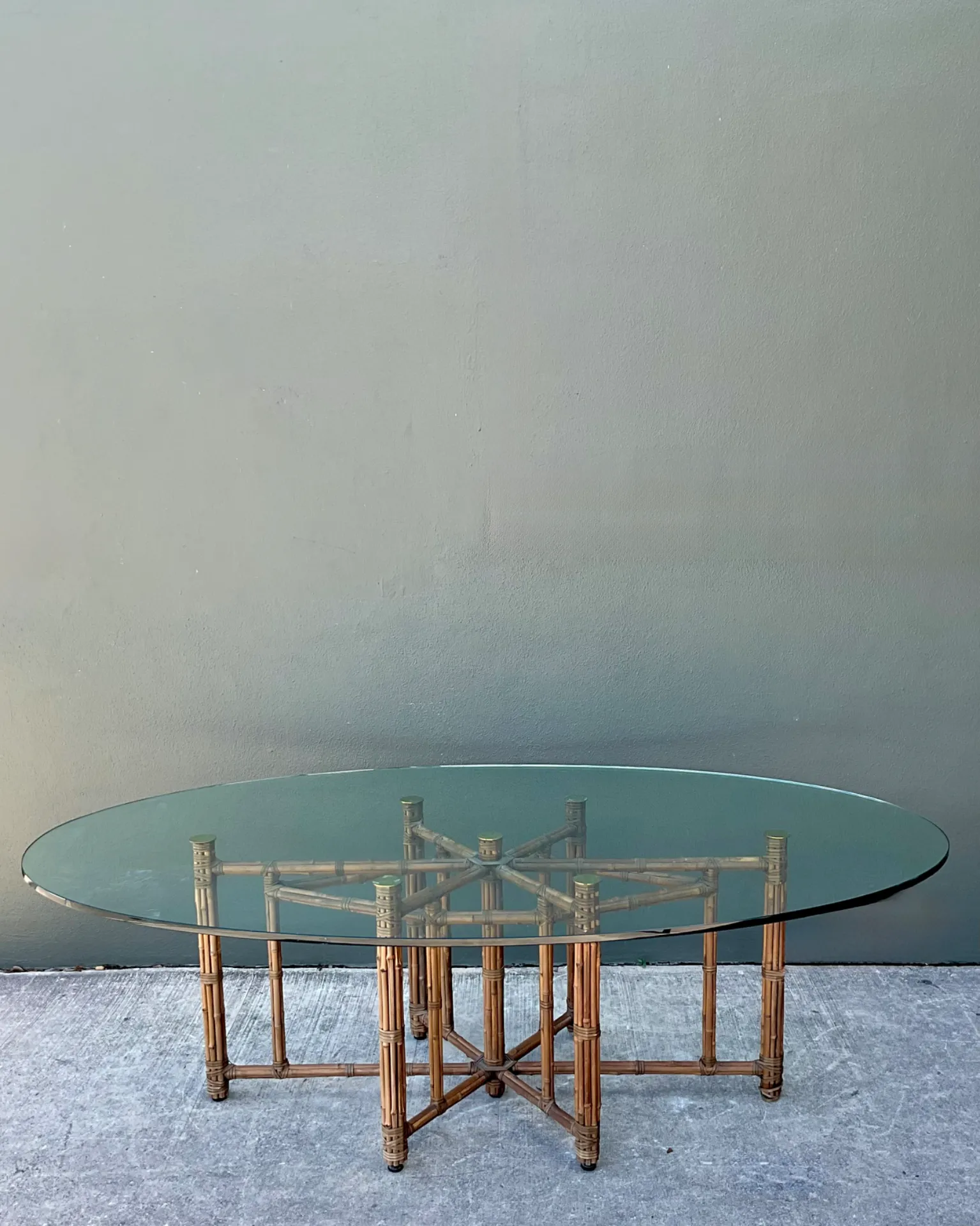 McGuire Rattan and Glass Oval Dining Table — additional photo 3