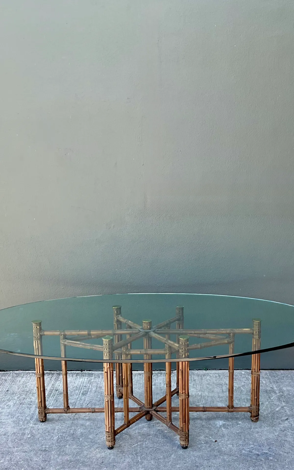 McGuire Rattan and Glass Oval Dining Table — additional photo 3