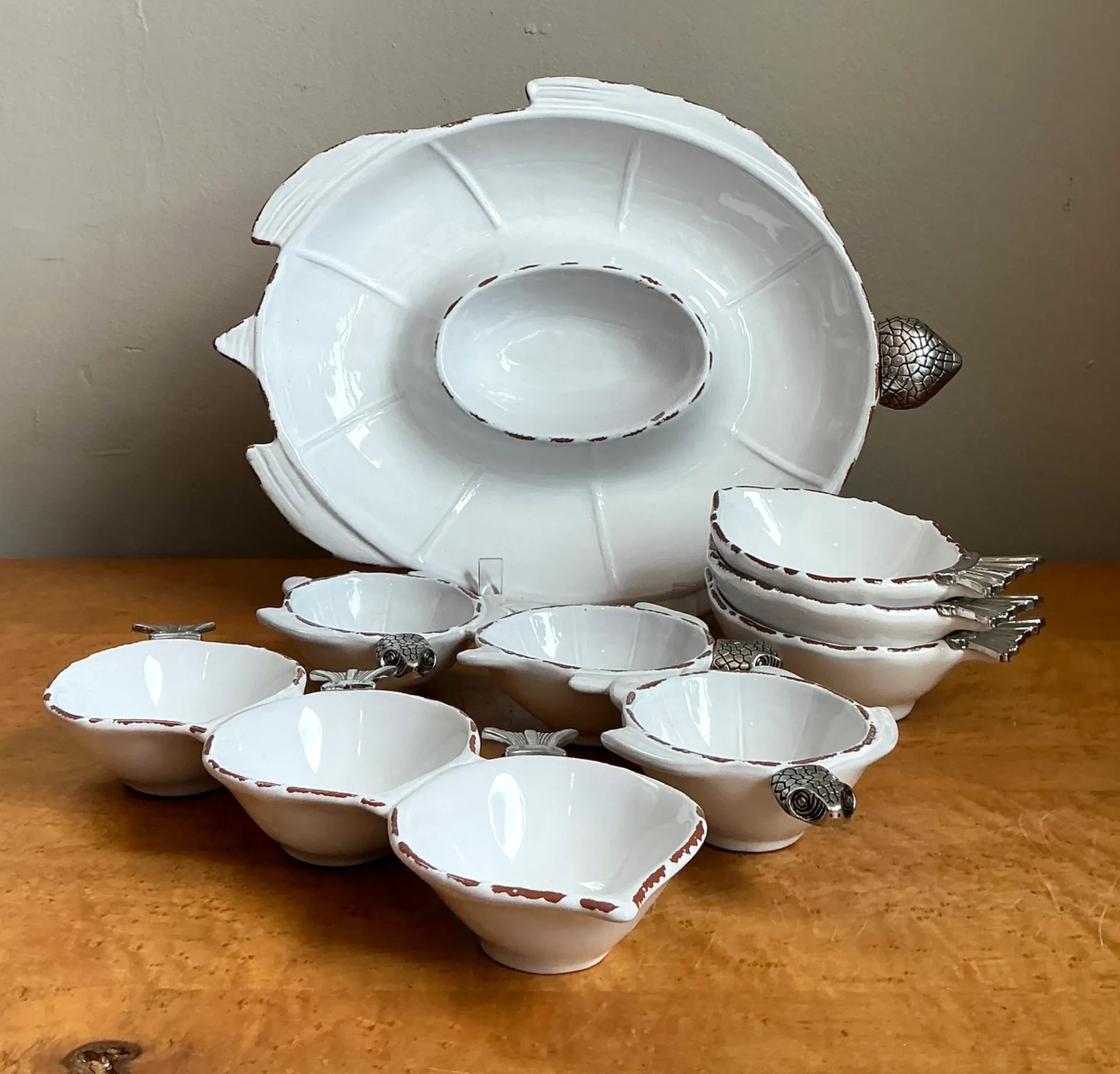 Vintage White Ceramic Fish Motif Serving Set — additional photo 1