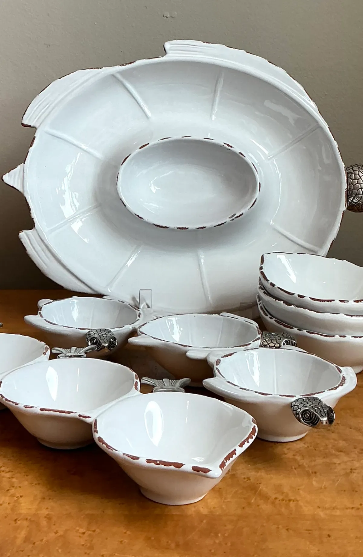 Vintage White Ceramic Fish Motif Serving Set