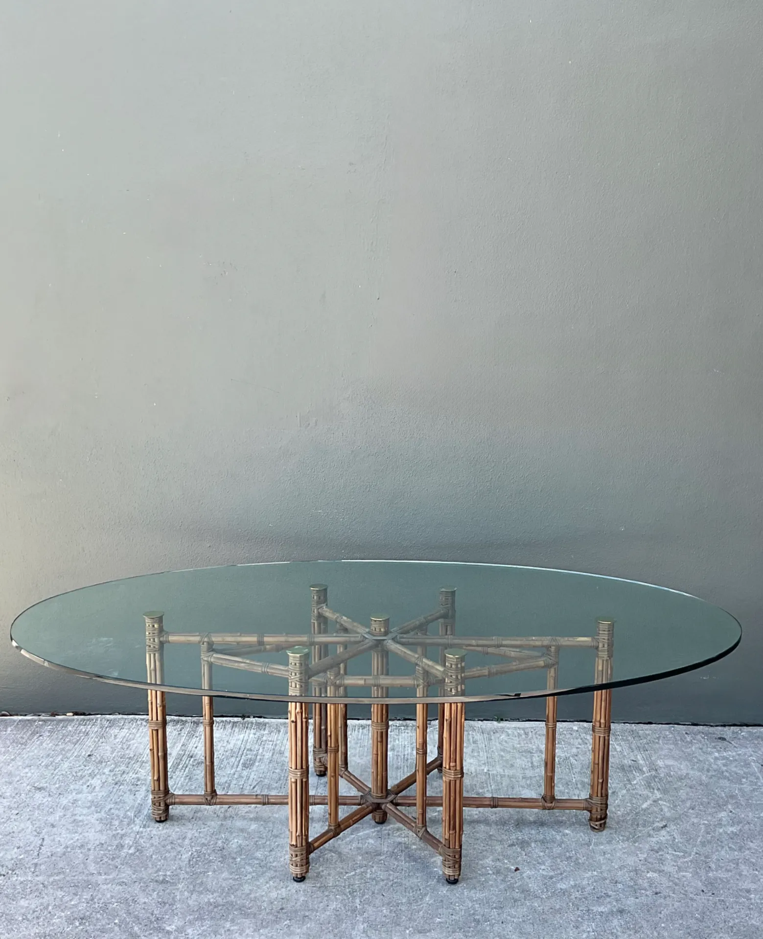 McGuire Rattan and Glass Oval Dining Table — additional photo 6