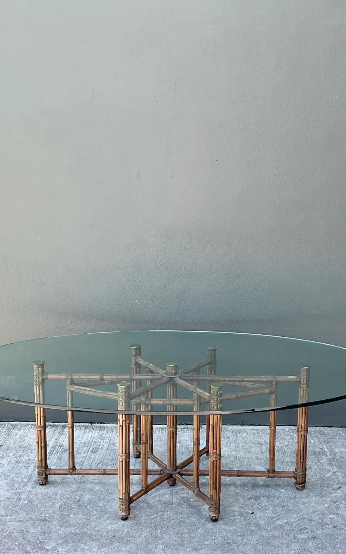 McGuire Rattan and Glass Oval Dining Table — additional photo 6