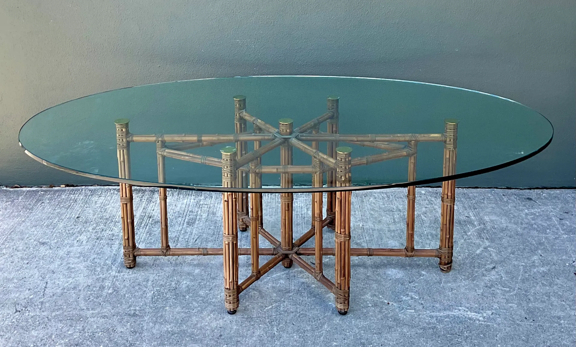 McGuire Rattan and Glass Oval Dining Table — additional photo 7