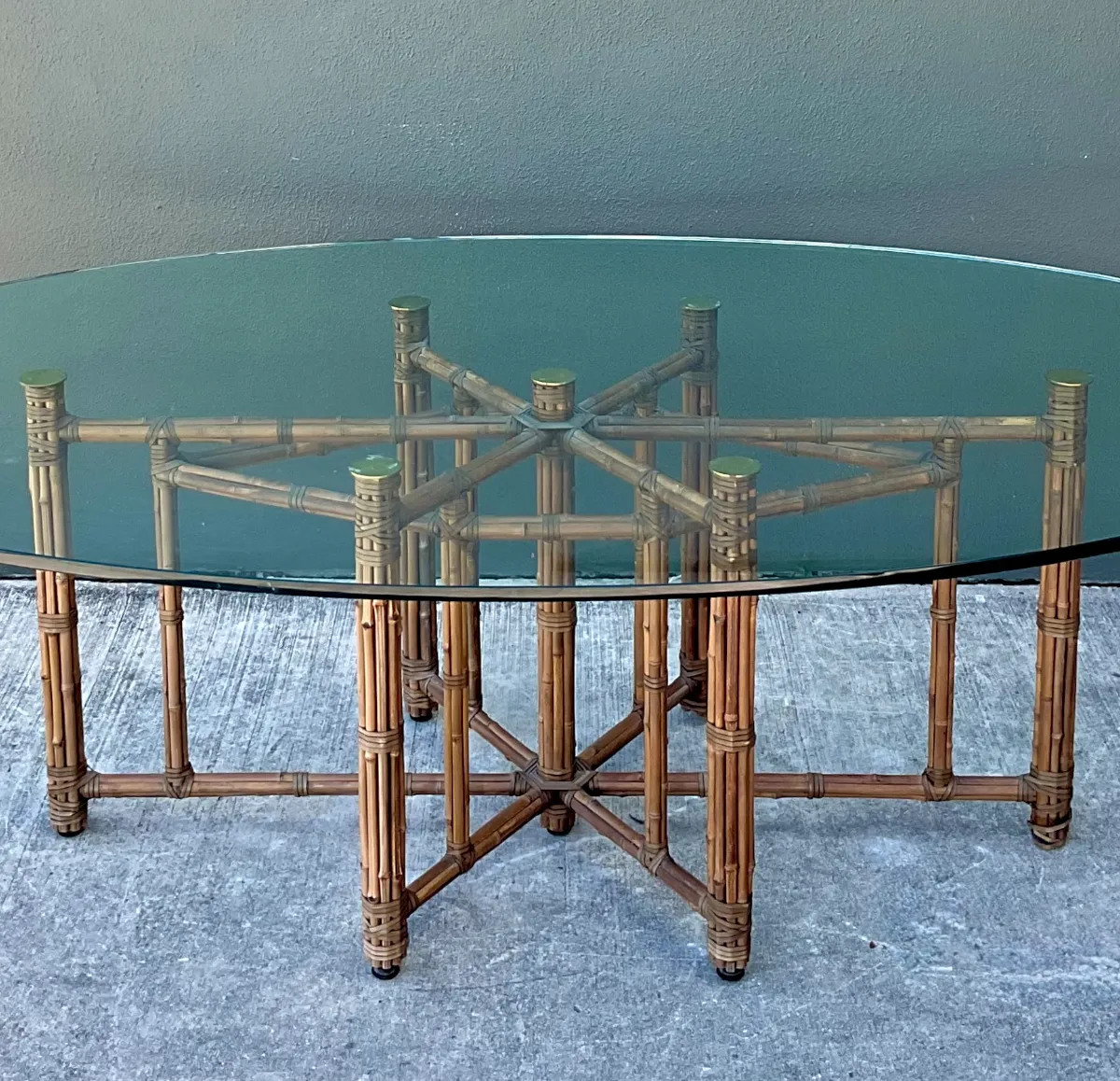 McGuire Rattan and Glass Oval Dining Table — additional photo 7