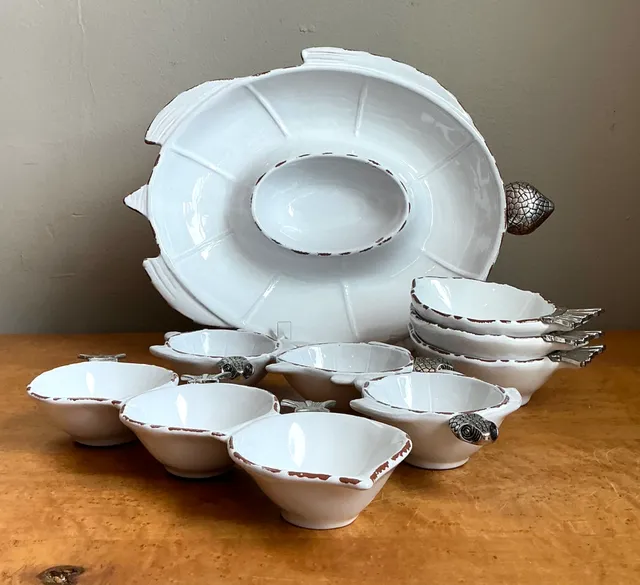 Vintage White Ceramic Fish Motif Serving Set — additional photo 5