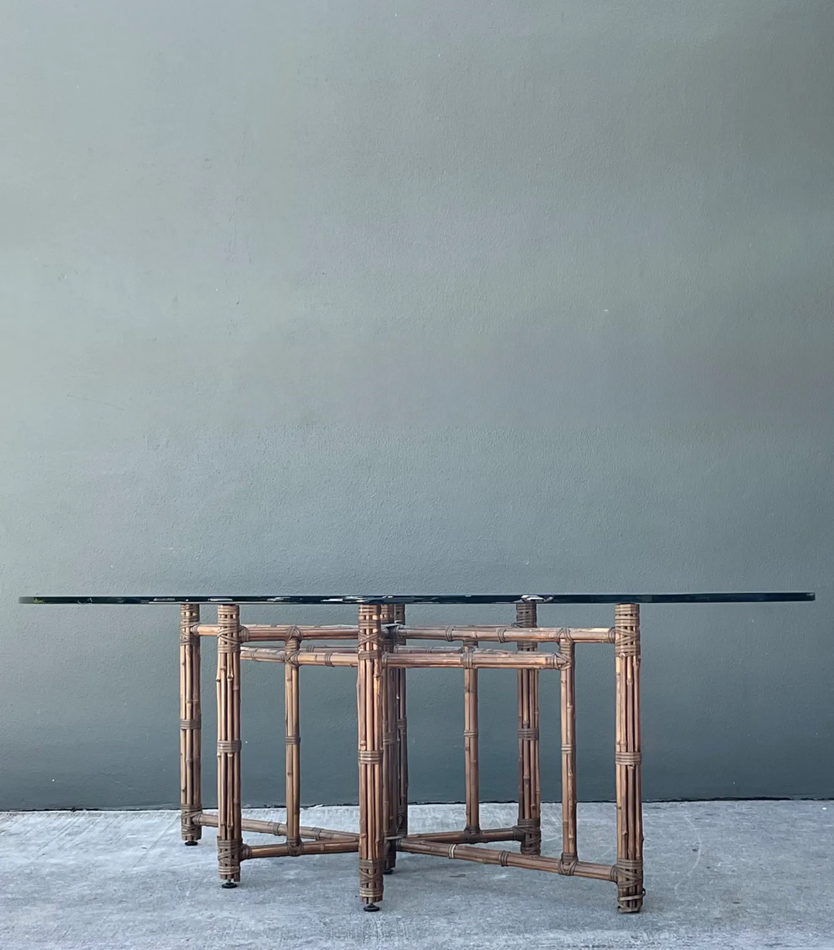 McGuire Rattan and Glass Oval Dining Table — additional photo 2