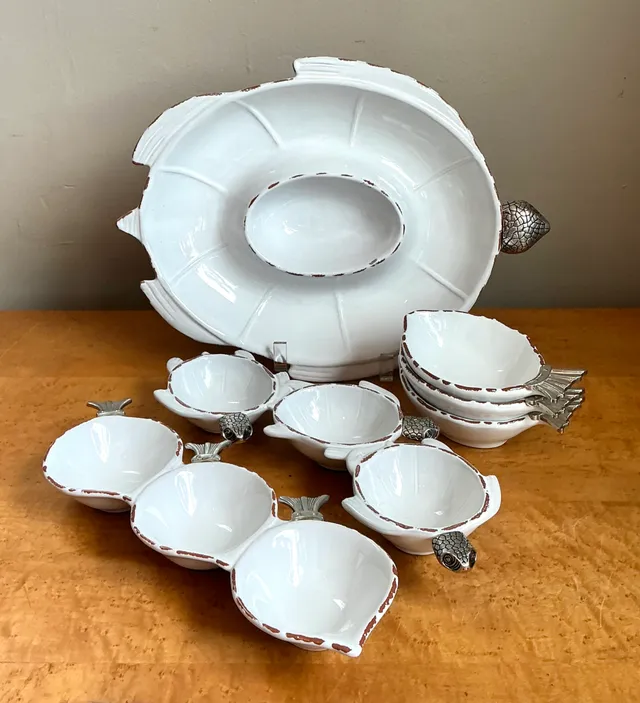 Vintage White Ceramic Fish Motif Serving Set — additional photo 4