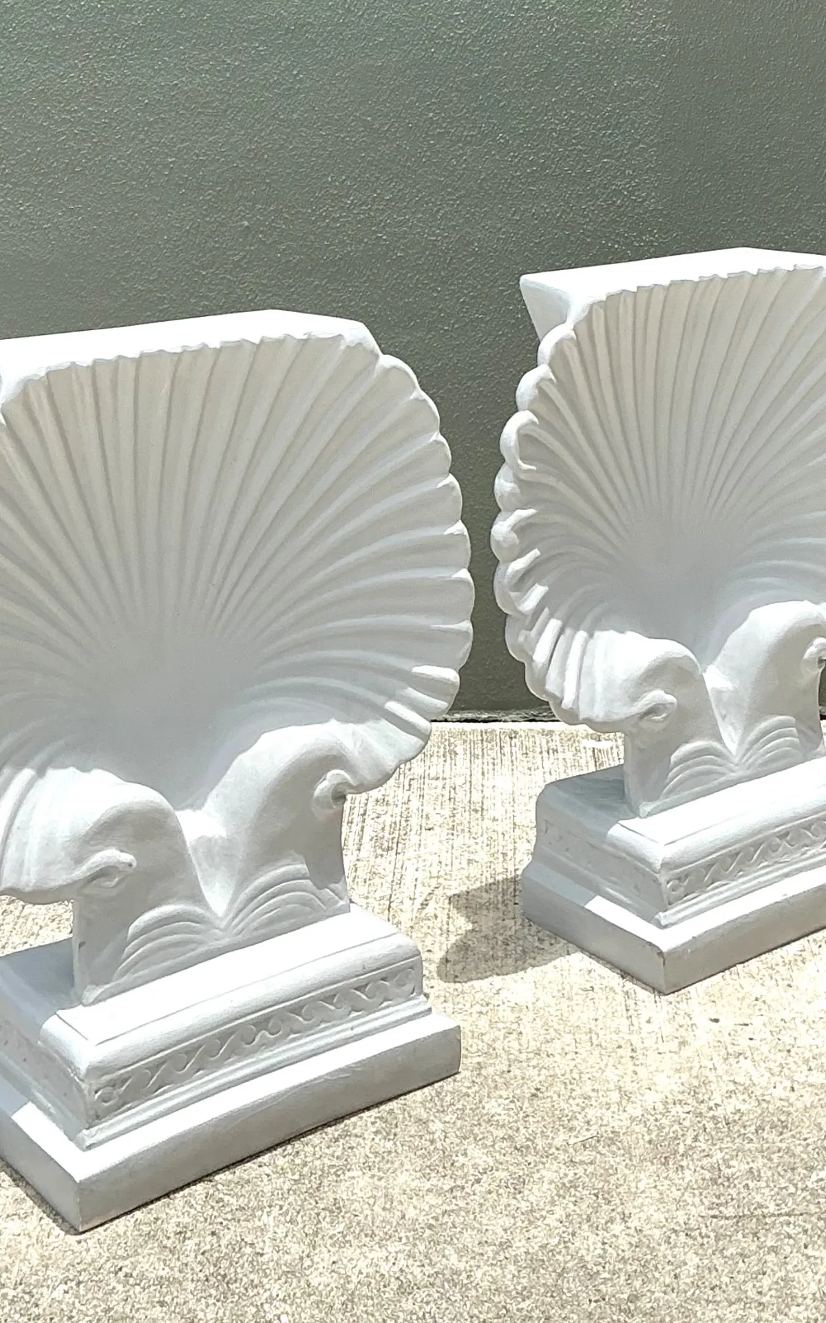 Vintage Clam Shell Pedestals - Set Of 2 - Side view