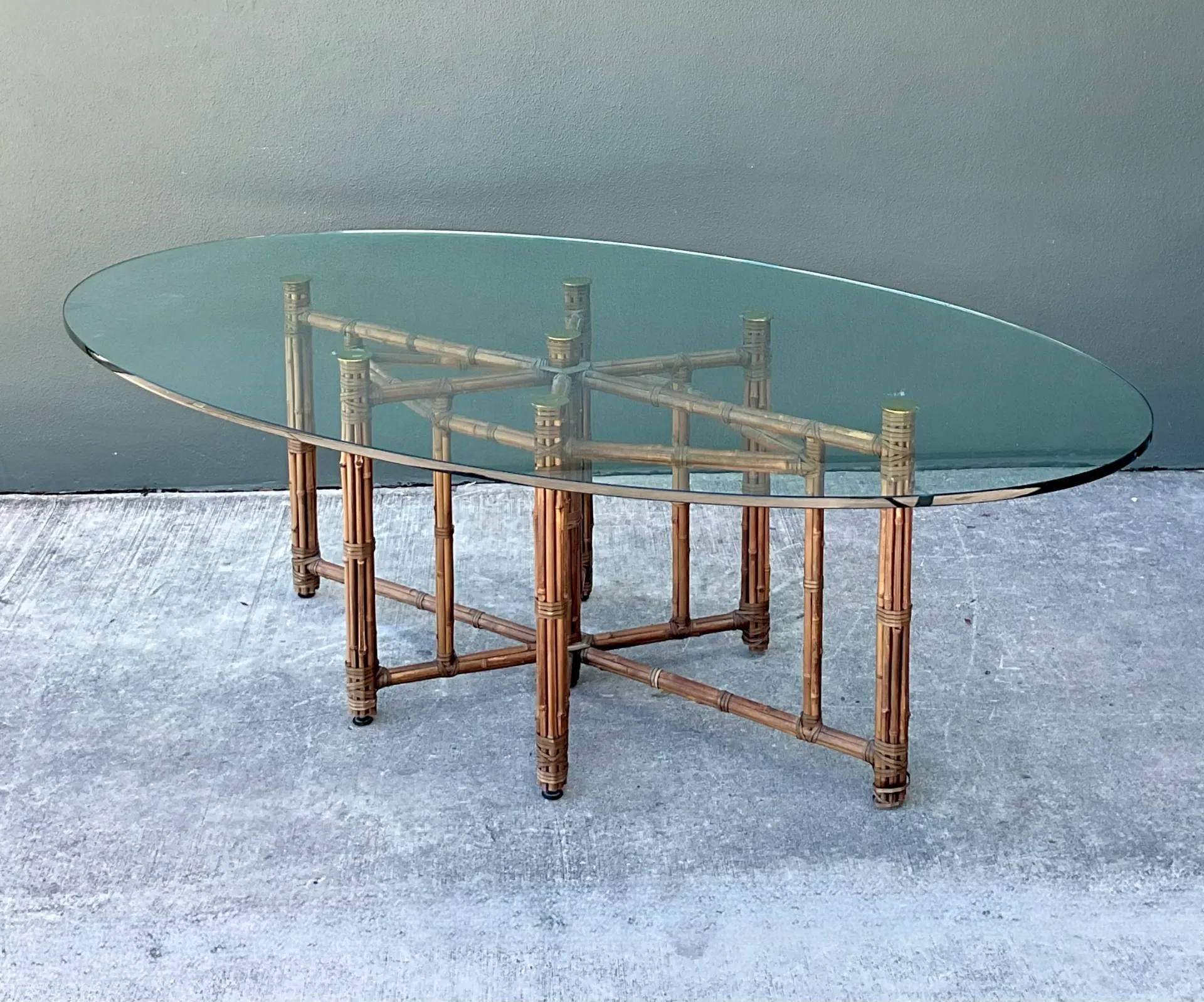McGuire Rattan and Glass Oval Dining Table — additional photo 4