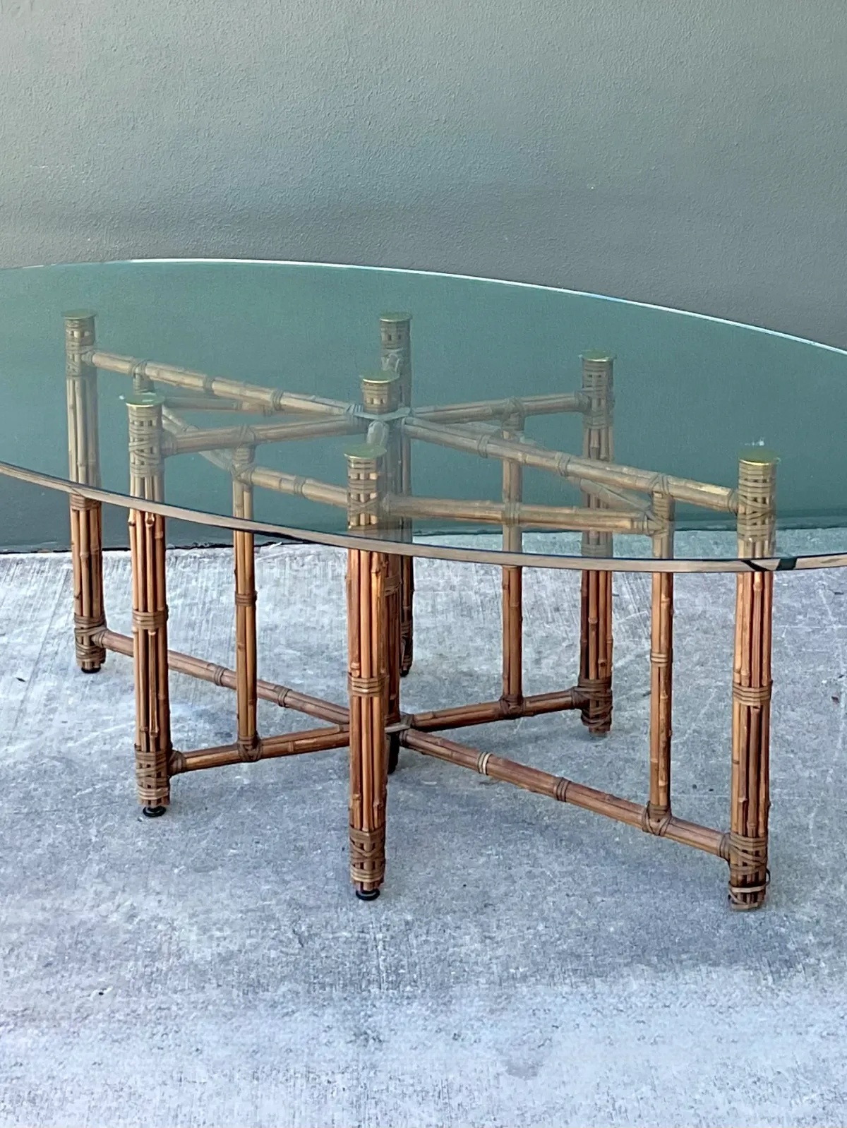 McGuire Rattan and Glass Oval Dining Table — additional photo 4