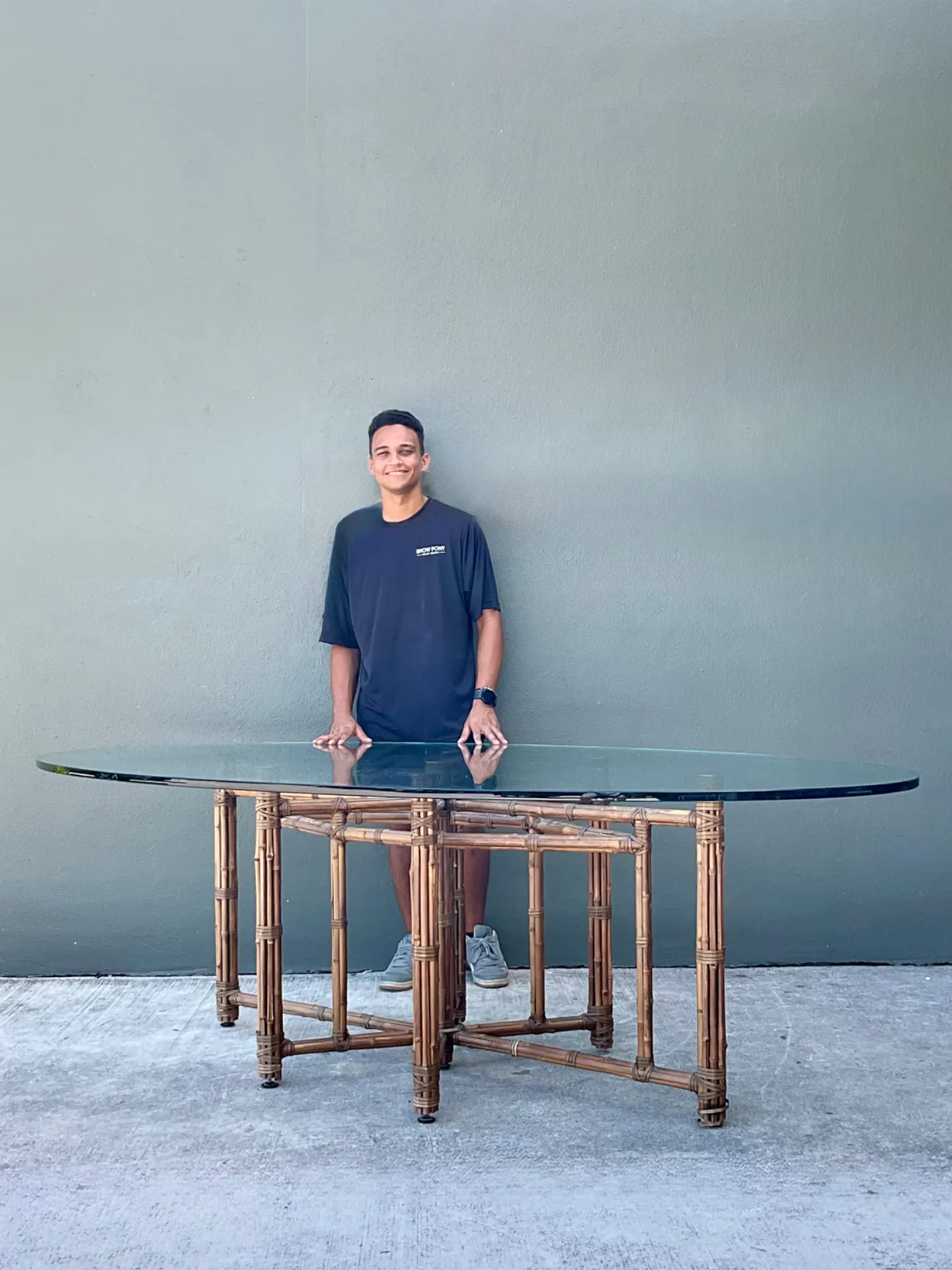 McGuire Rattan and Glass Oval Dining Table — additional photo 5