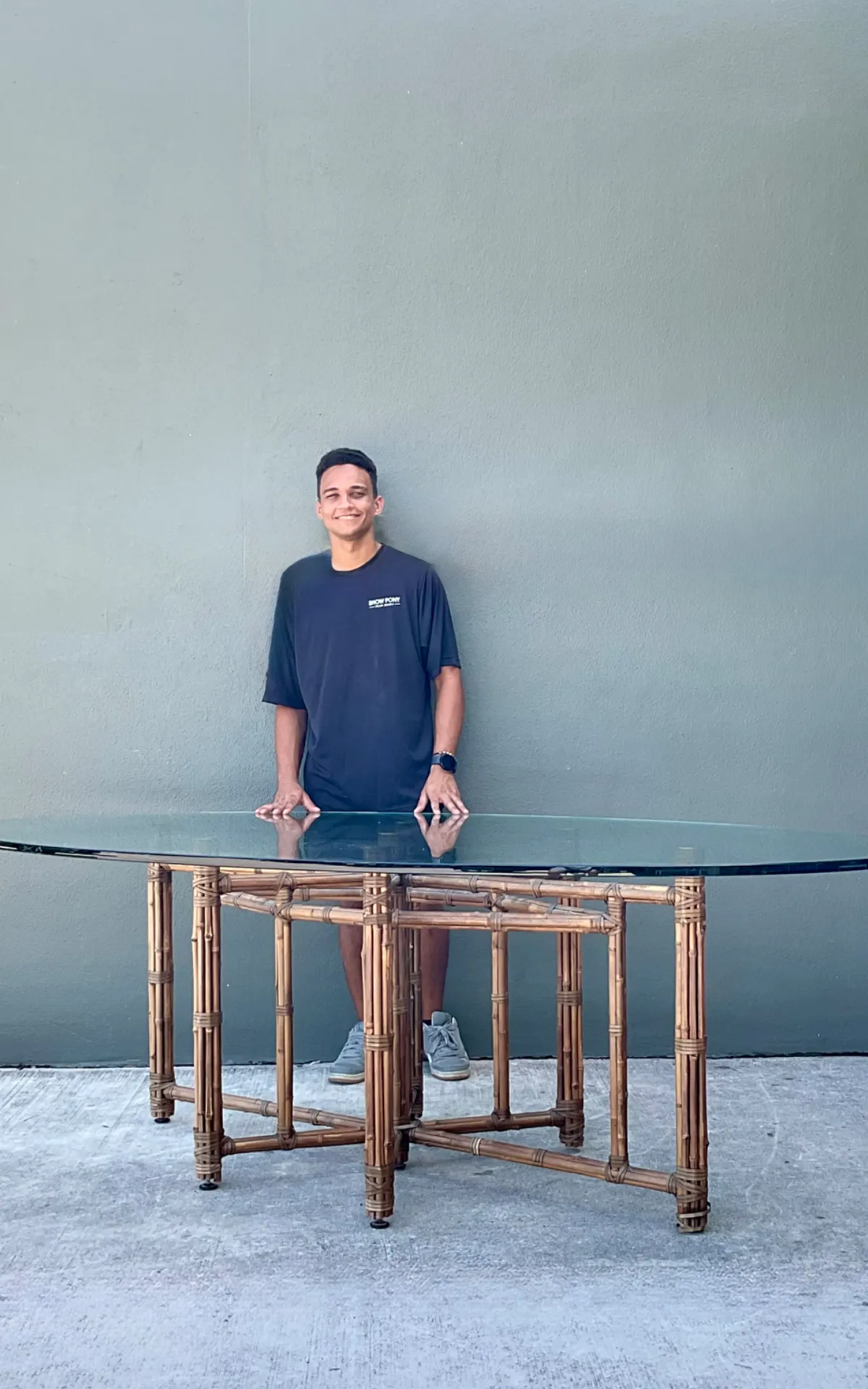 McGuire Rattan and Glass Oval Dining Table — additional photo 5