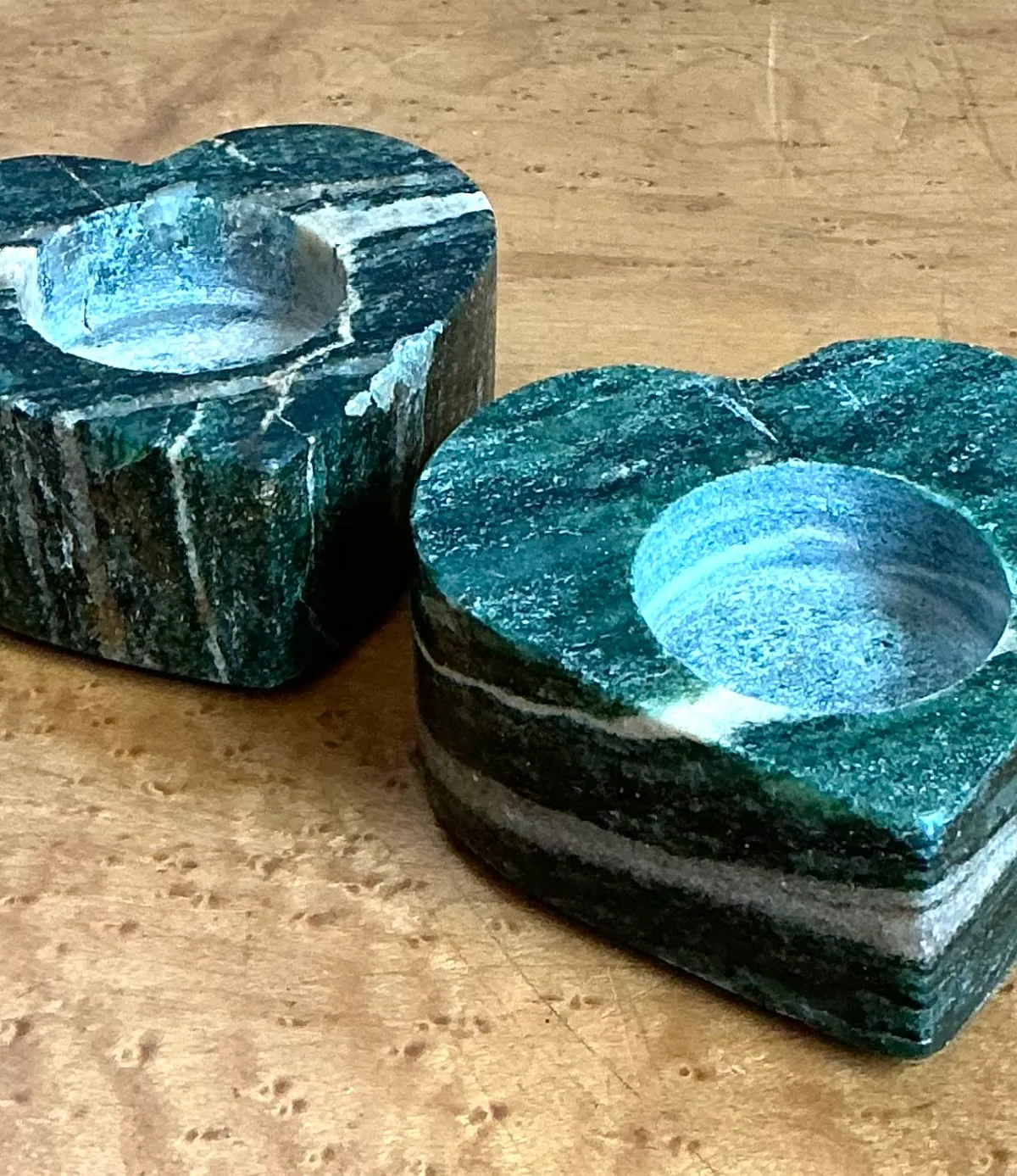 Vintage Green Stone Heart-Shaped Candle Holders — additional photo 6