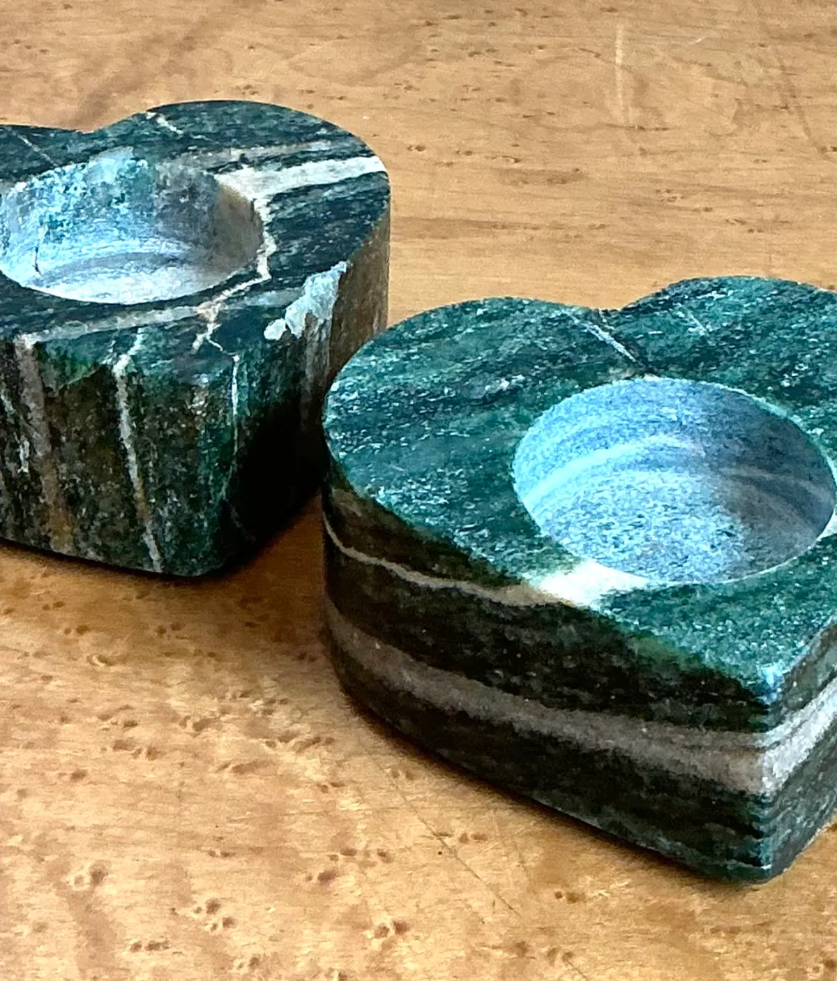 Vintage Green Stone Heart-Shaped Candle Holders — additional photo 3