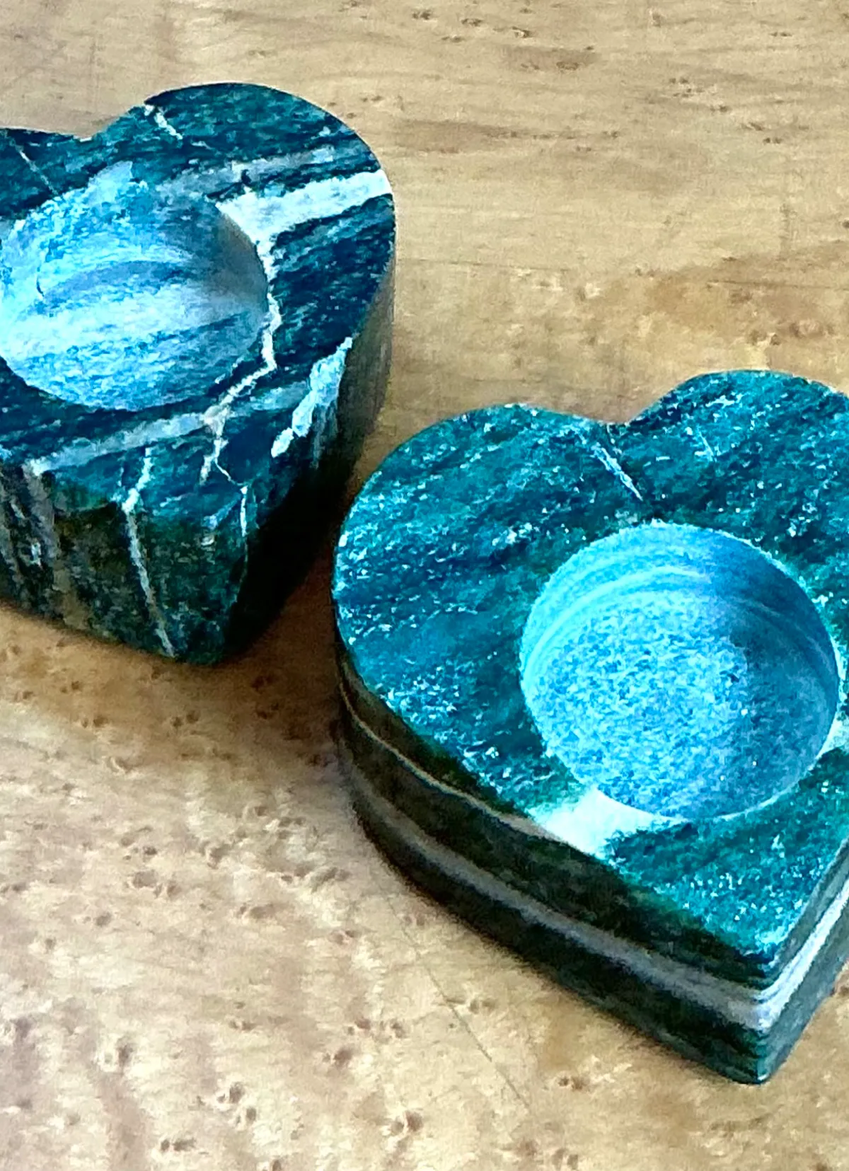 Vintage Green Stone Heart-Shaped Candle Holders — additional photo 4