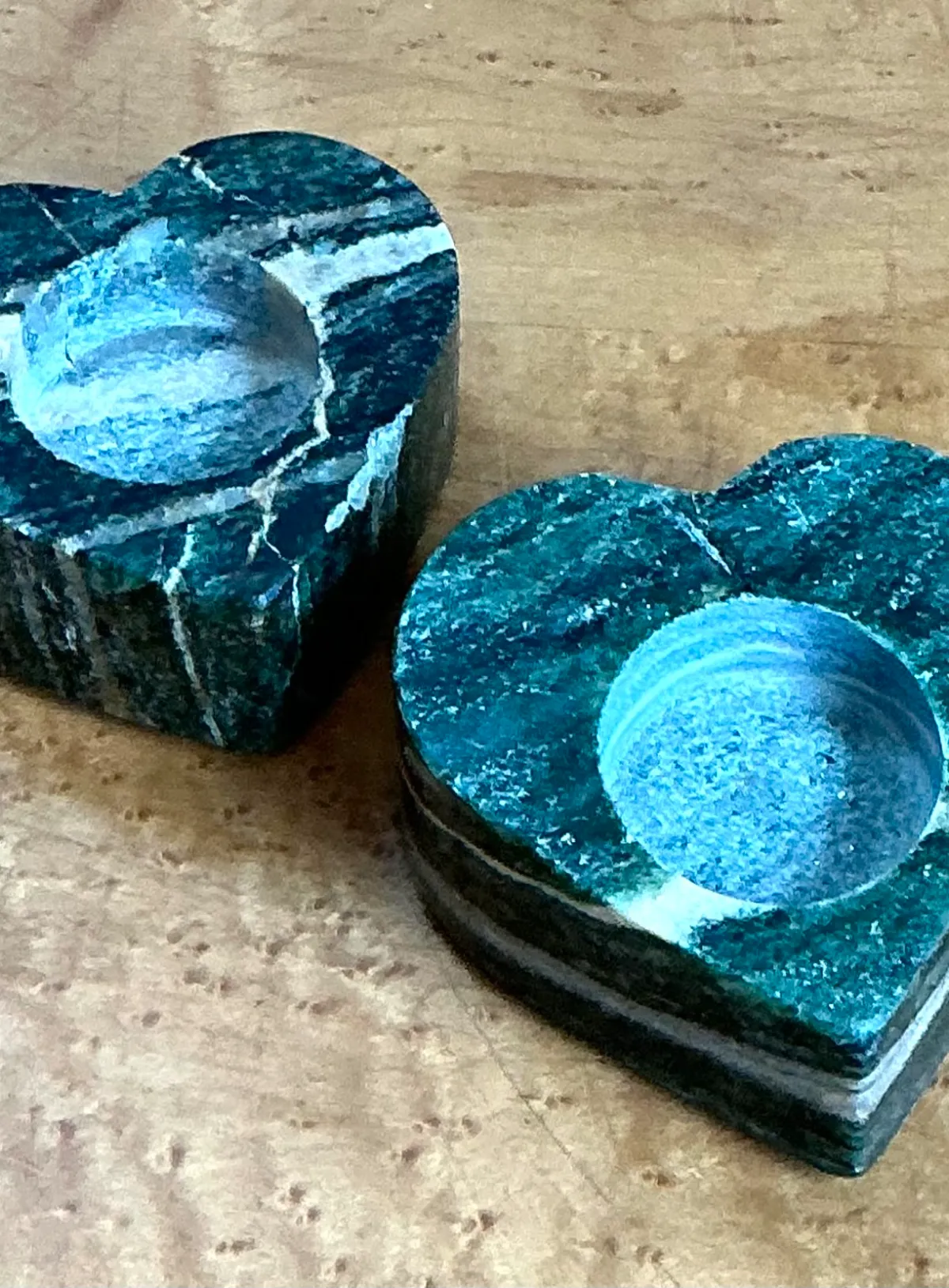 Vintage Green Stone Heart-Shaped Candle Holders — additional photo 5