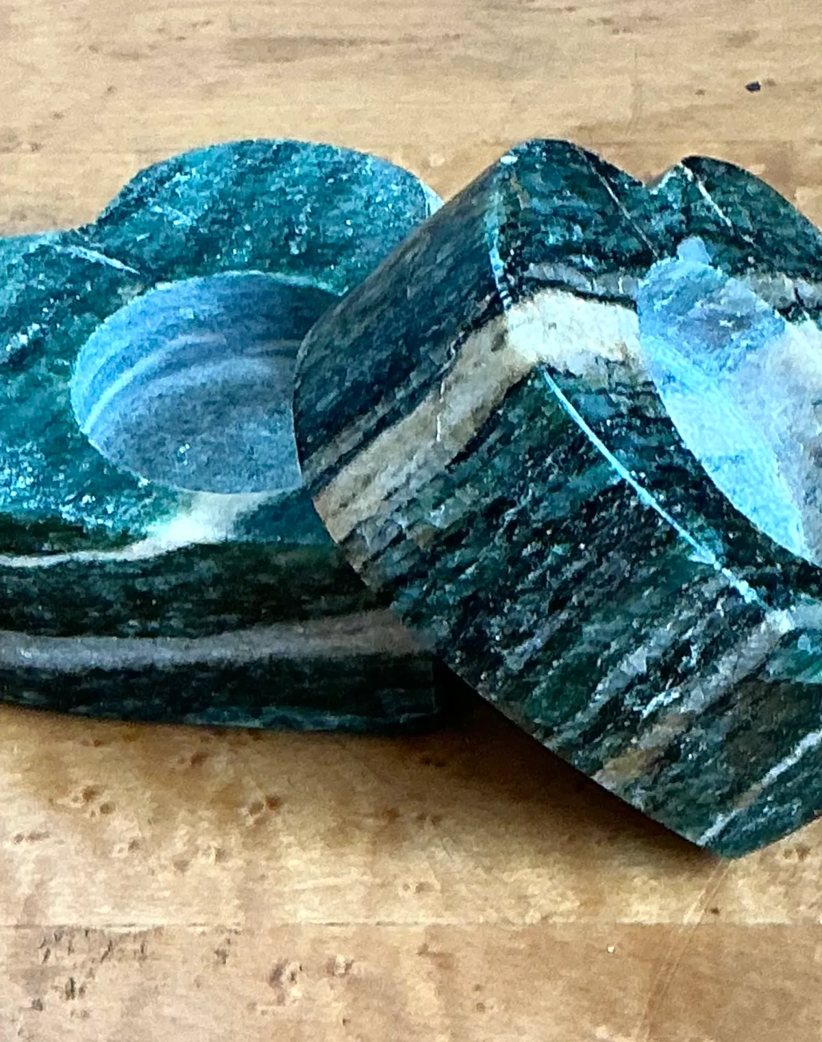 Vintage Green Stone Heart-Shaped Candle Holders — additional photo 2