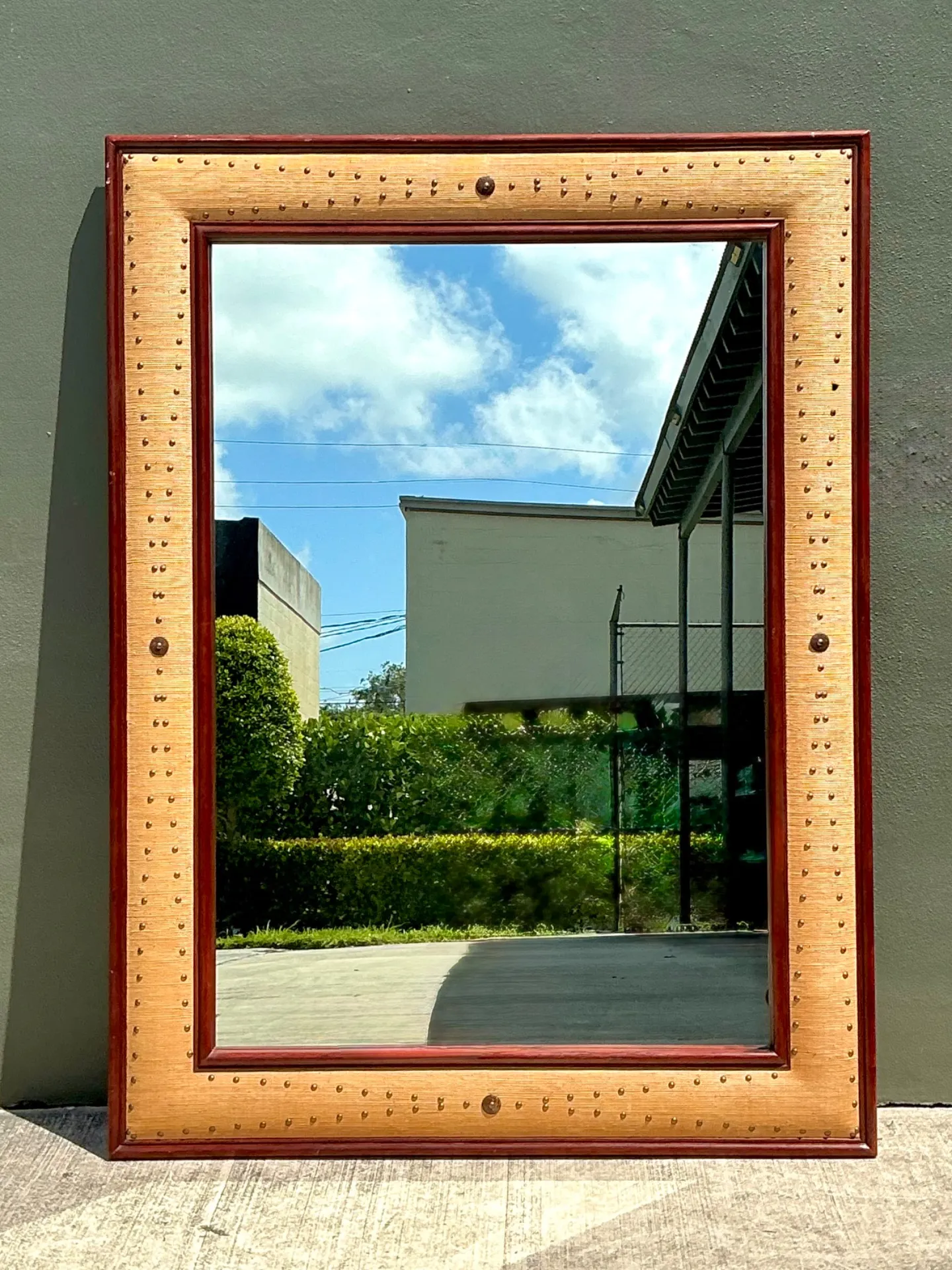 Vintage Seagrass Studded Wood Floor Mirror — additional photo 2