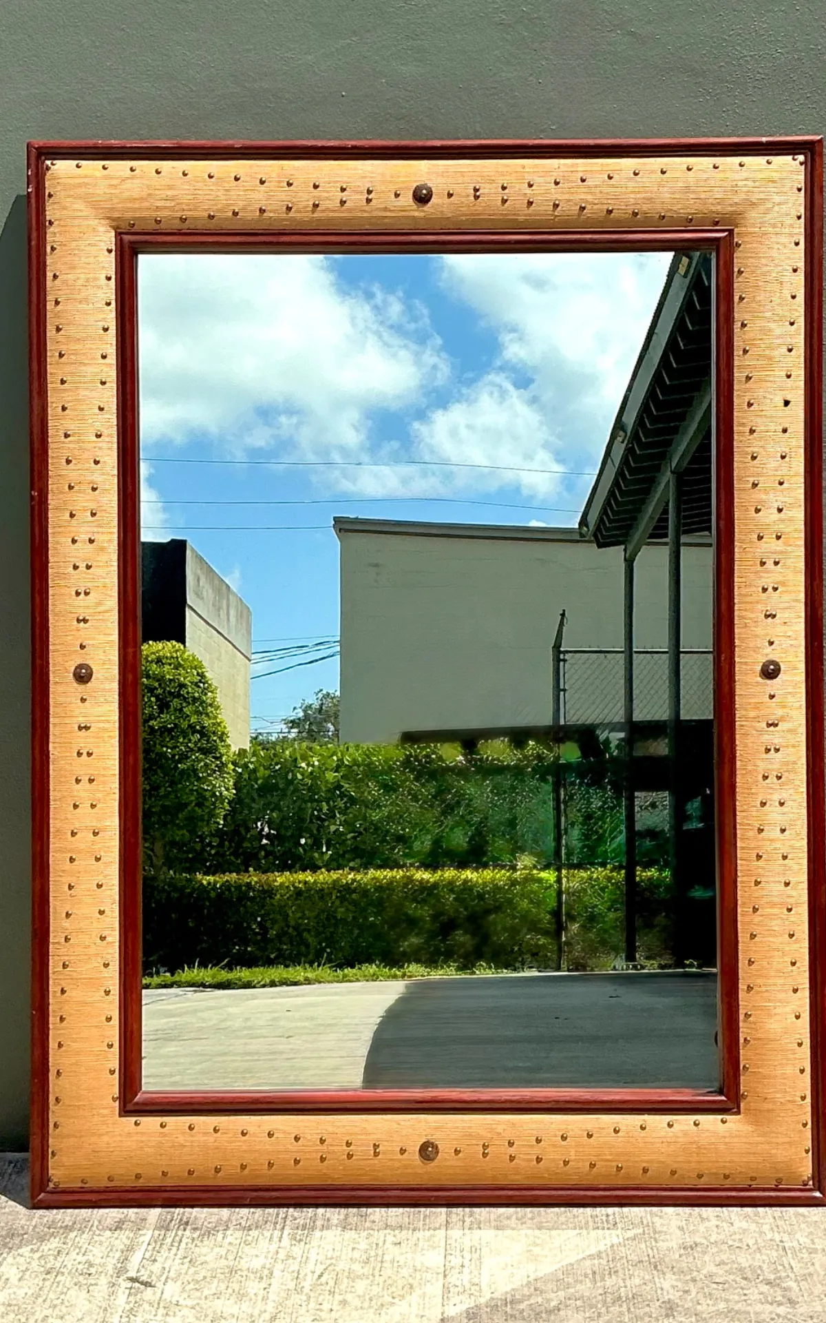 Vintage Seagrass Studded Wood Floor Mirror — additional photo 2