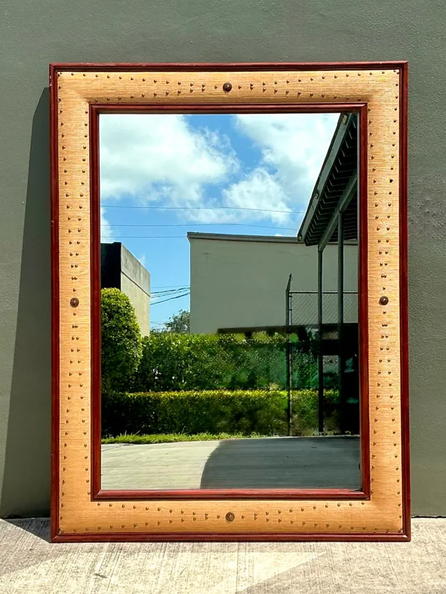 Vintage Seagrass Studded Wood Floor Mirror — additional photo 2