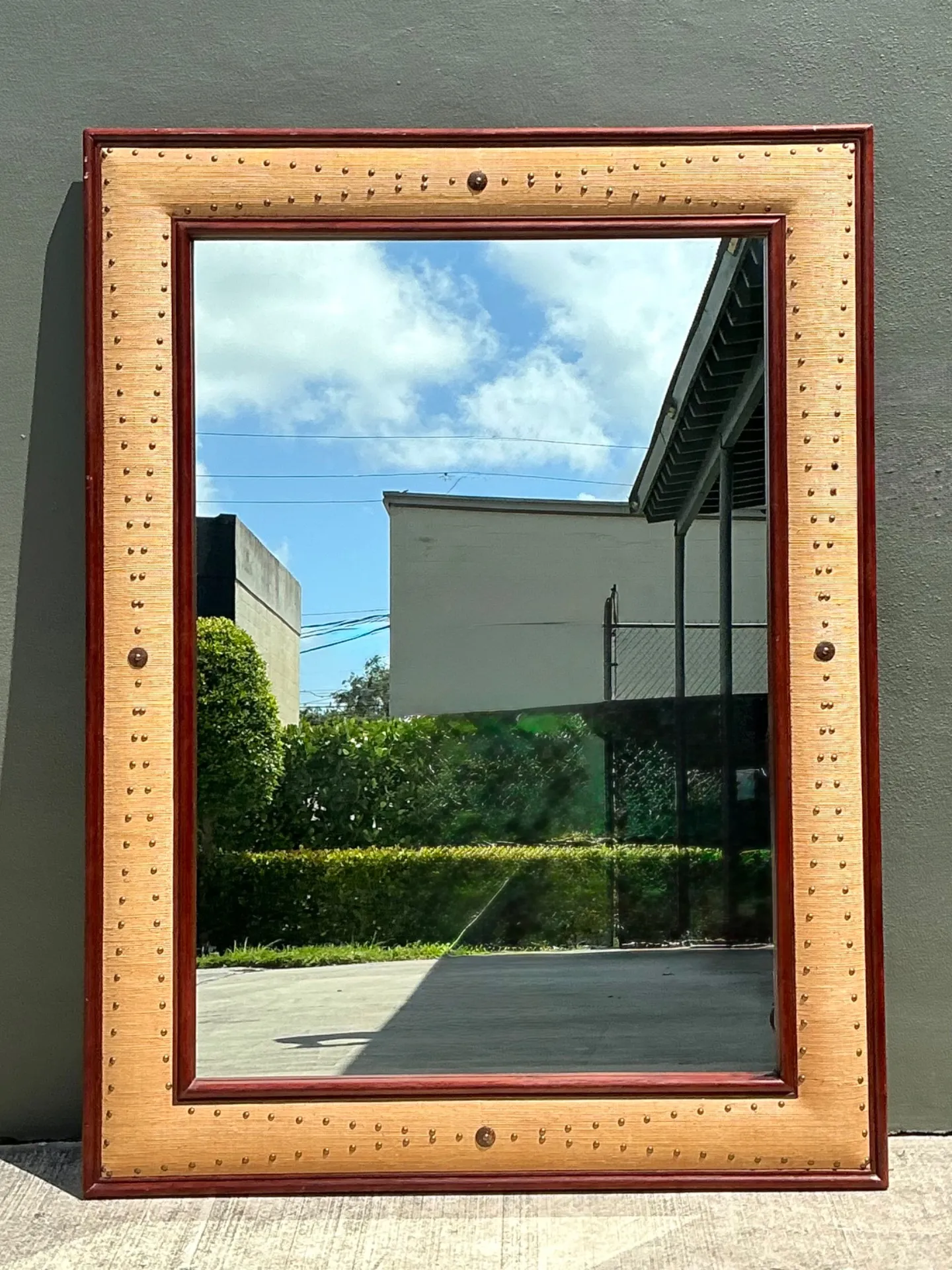 Vintage Seagrass Studded Wood Floor Mirror — additional photo 5