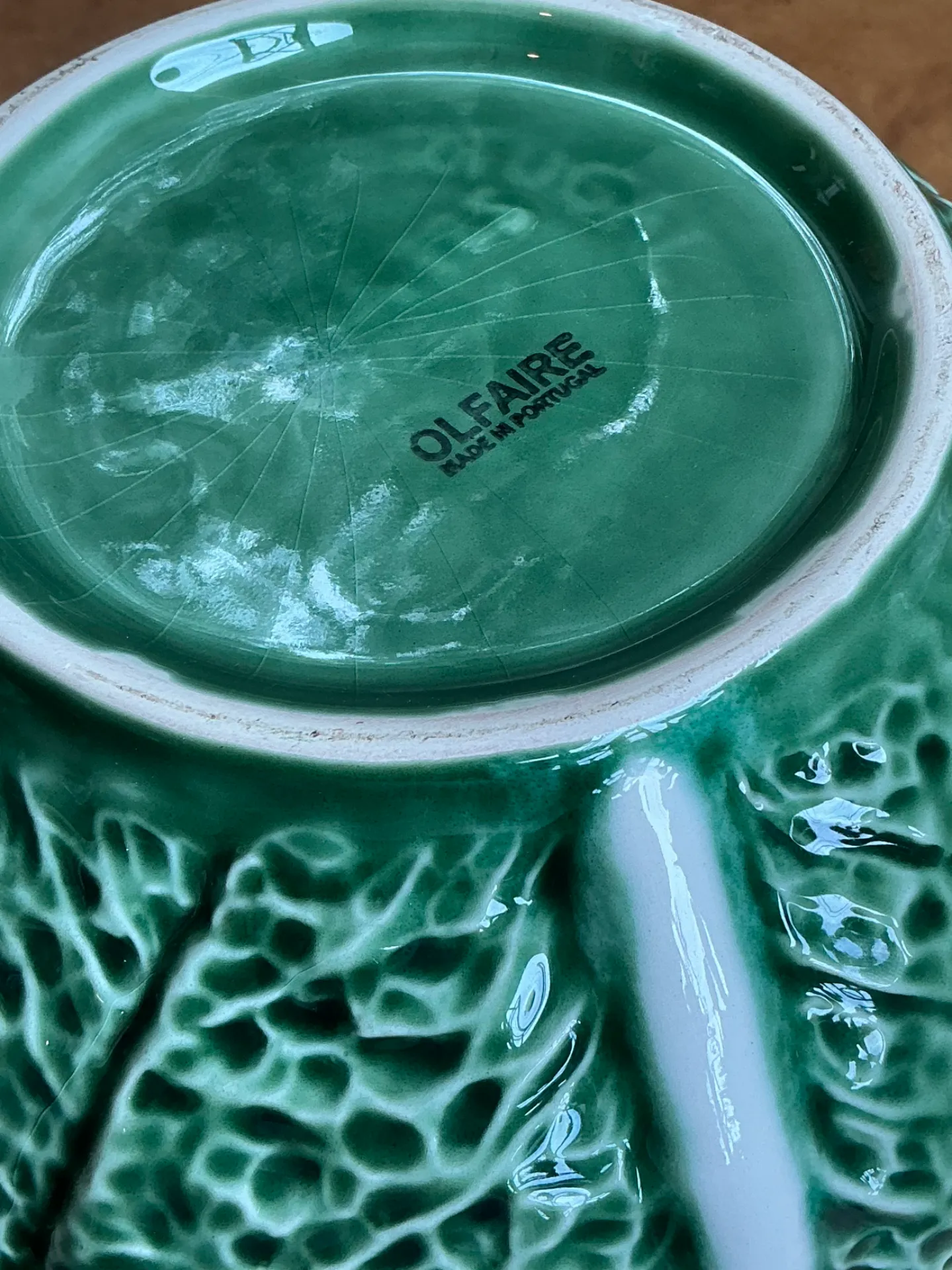 Vintage Portuguese Green Cabbage Leaf Ceramic Tureen — additional photo 5