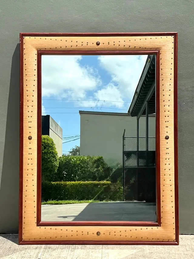 Vintage Seagrass Studded Wood Floor Mirror — additional photo 7