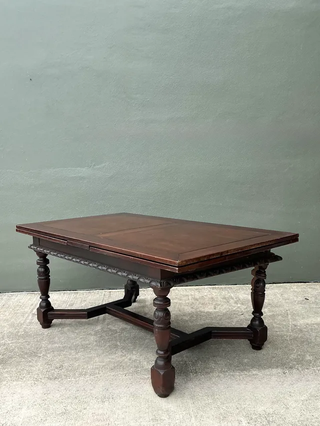 Vintage Carved Wood Extension Dining Table — additional photo 2