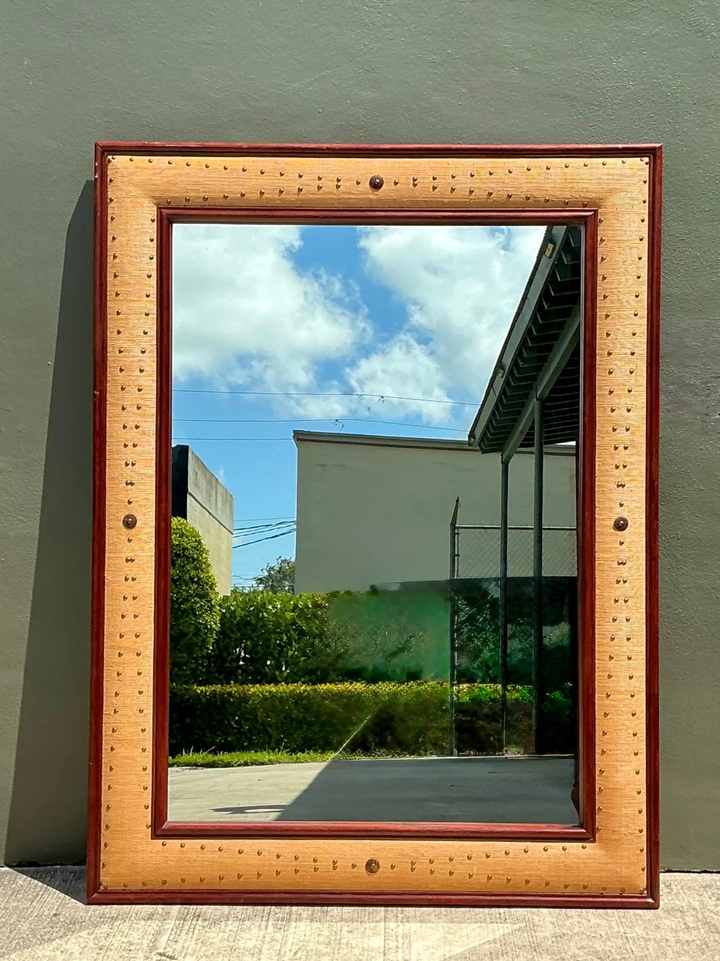 Vintage Seagrass Studded Wood Floor Mirror — additional photo 6
