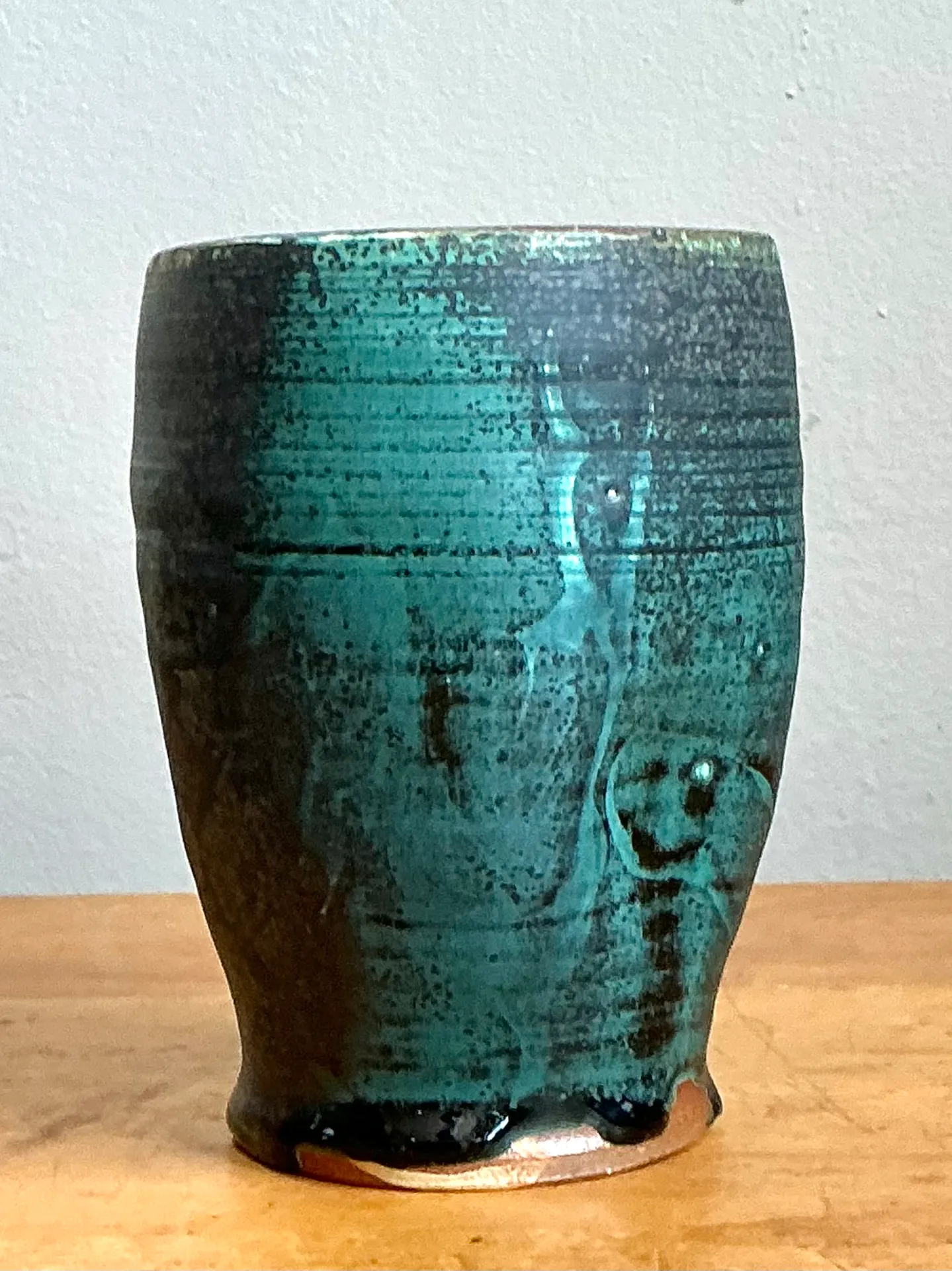 Vintage Blue Green Glazed Pottery Vase — additional photo 2