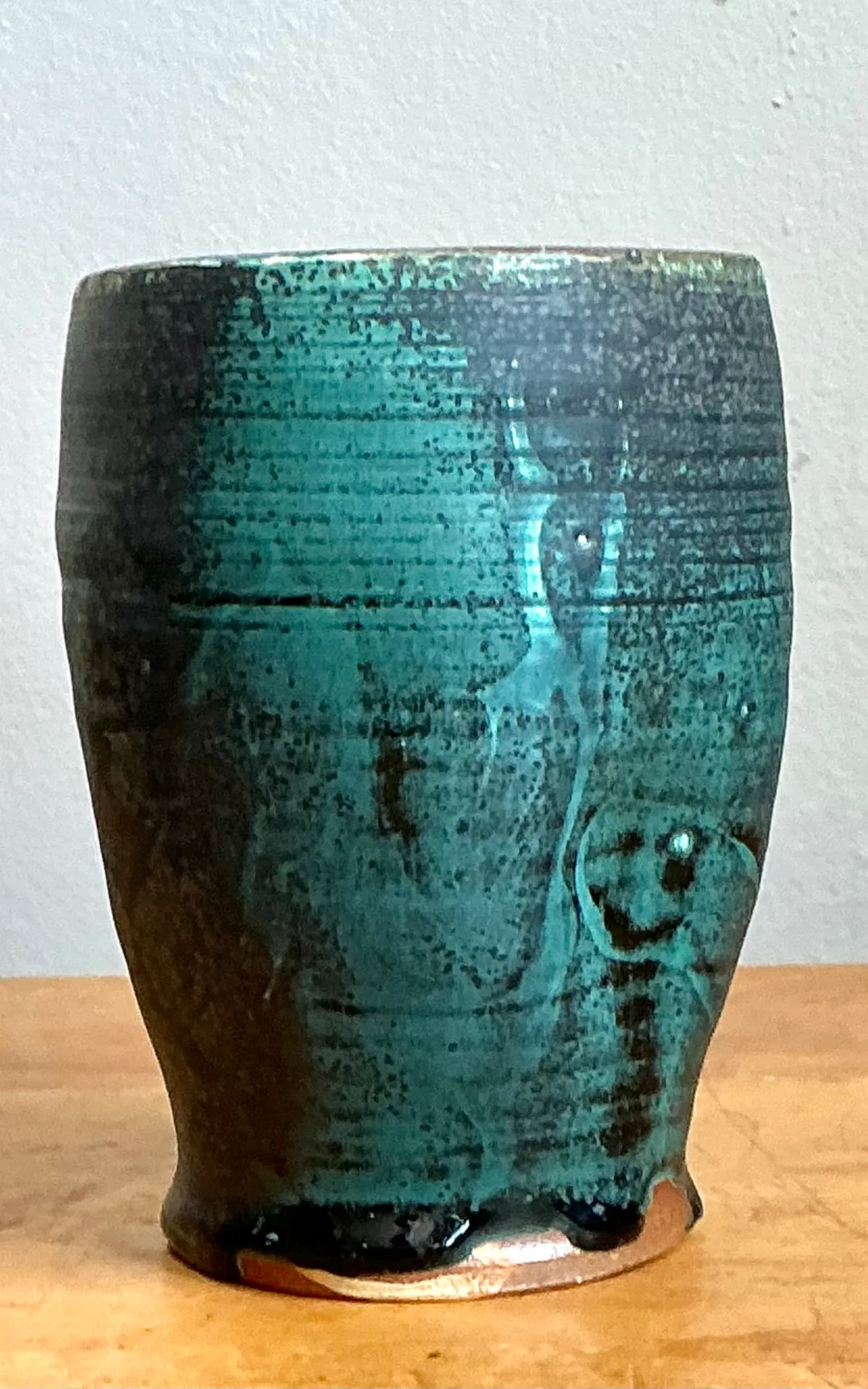 Vintage Blue Green Glazed Pottery Vase — additional photo 2
