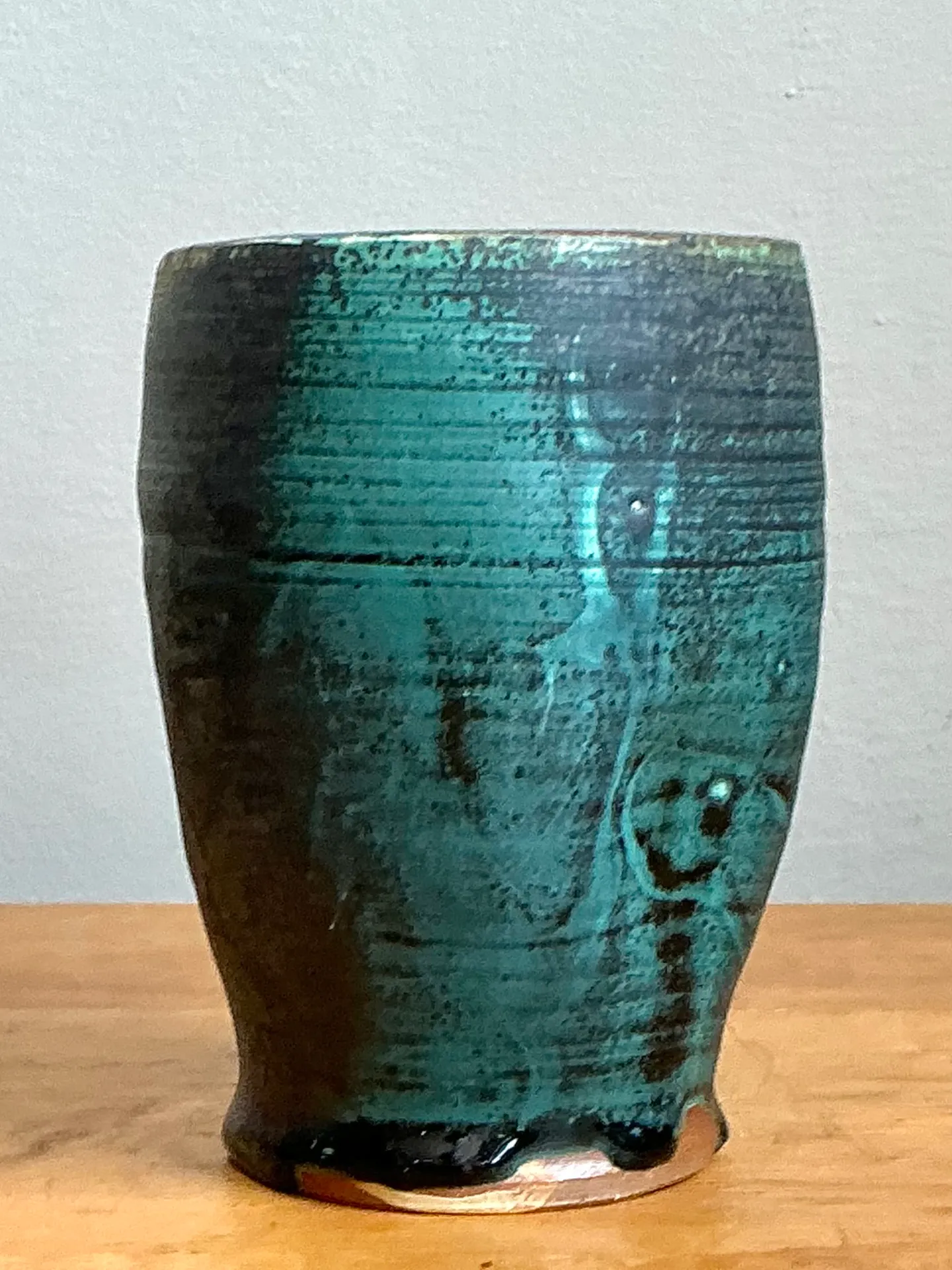 Vintage Blue Green Glazed Pottery Vase — additional photo 4