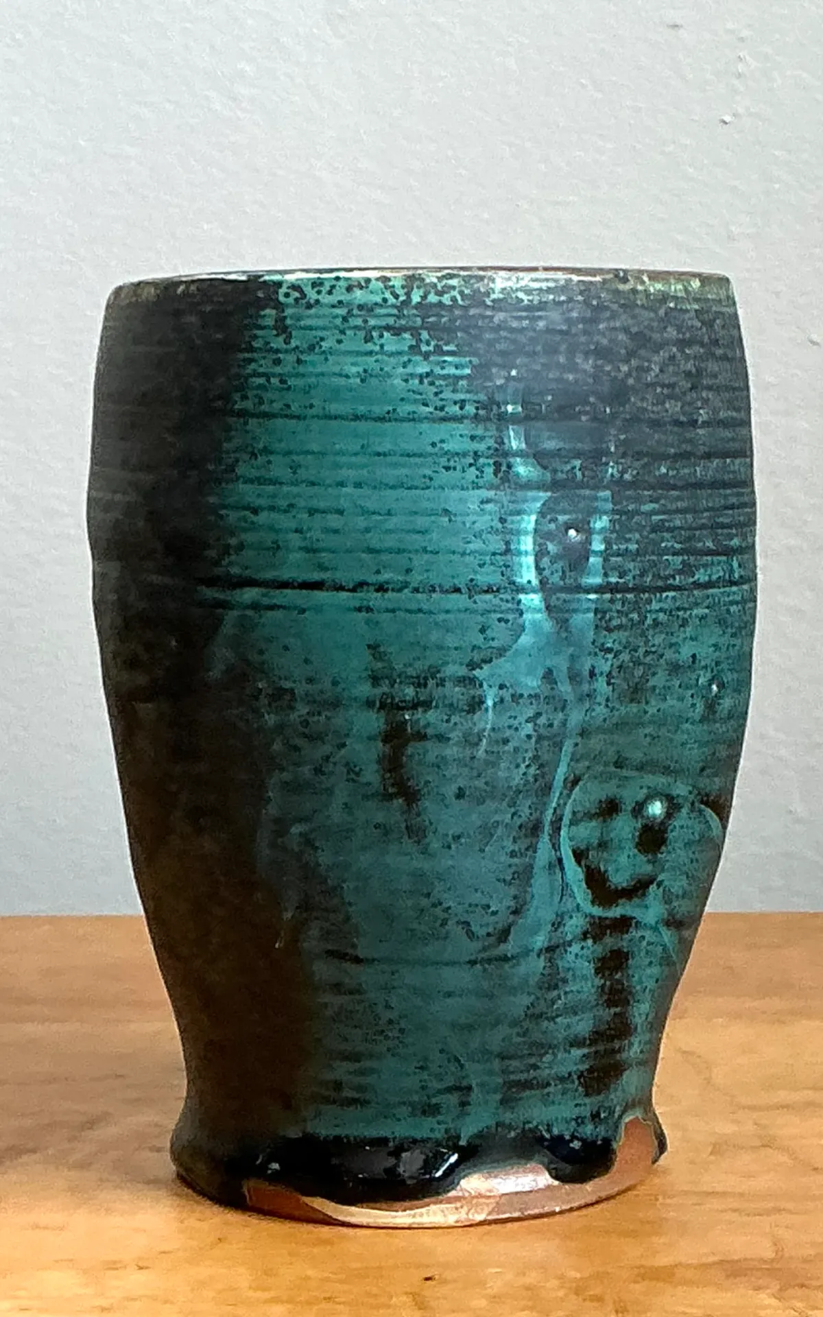 Vintage Blue Green Glazed Pottery Vase — additional photo 6