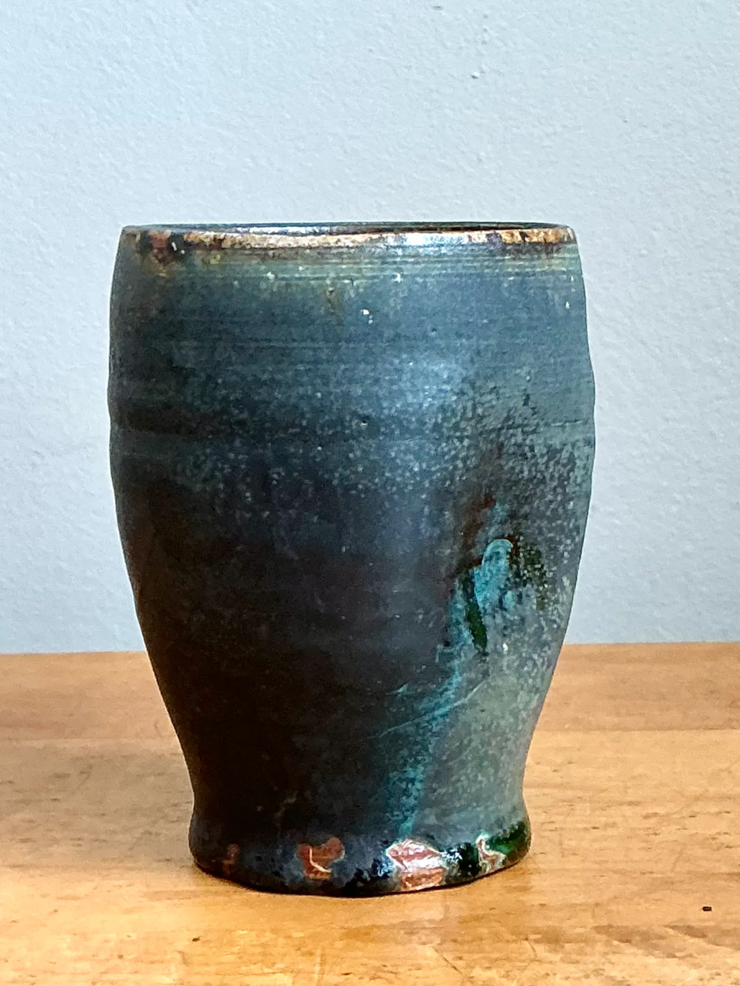 Vintage Blue Green Glazed Pottery Vase — additional photo 1