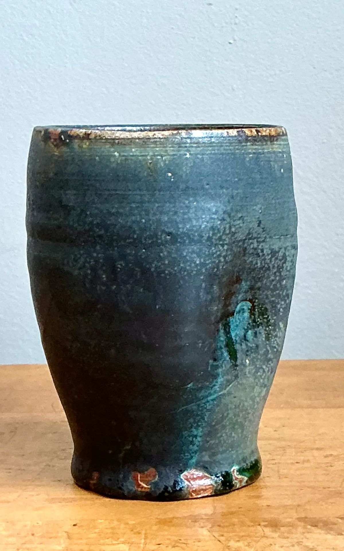 Vintage Blue Green Glazed Pottery Vase