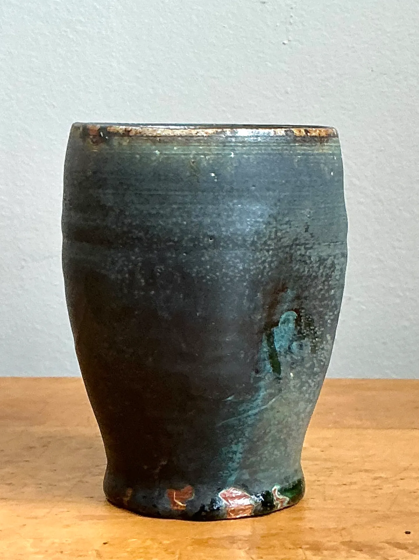 Vintage Blue Green Glazed Pottery Vase — additional photo 3