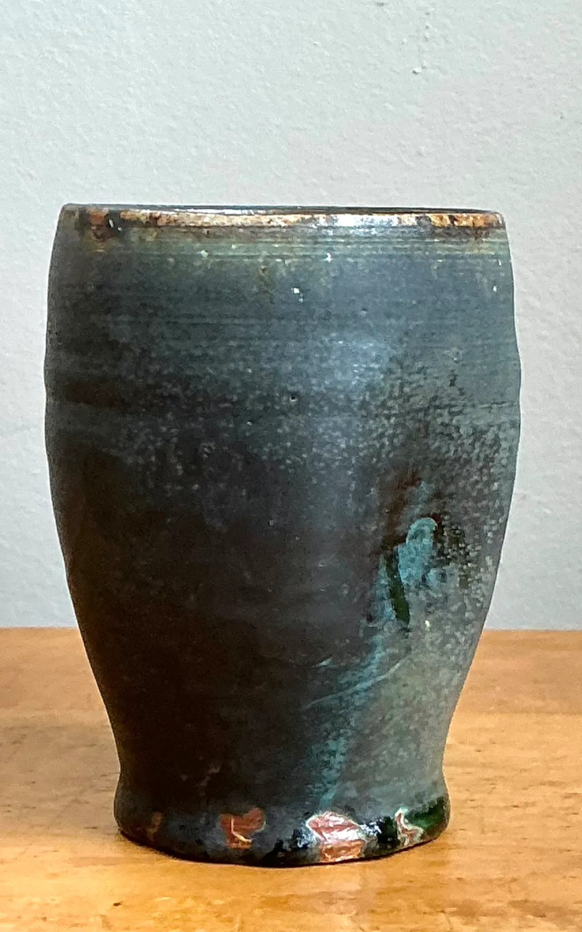 Vintage Blue Green Glazed Pottery Vase — additional photo 3