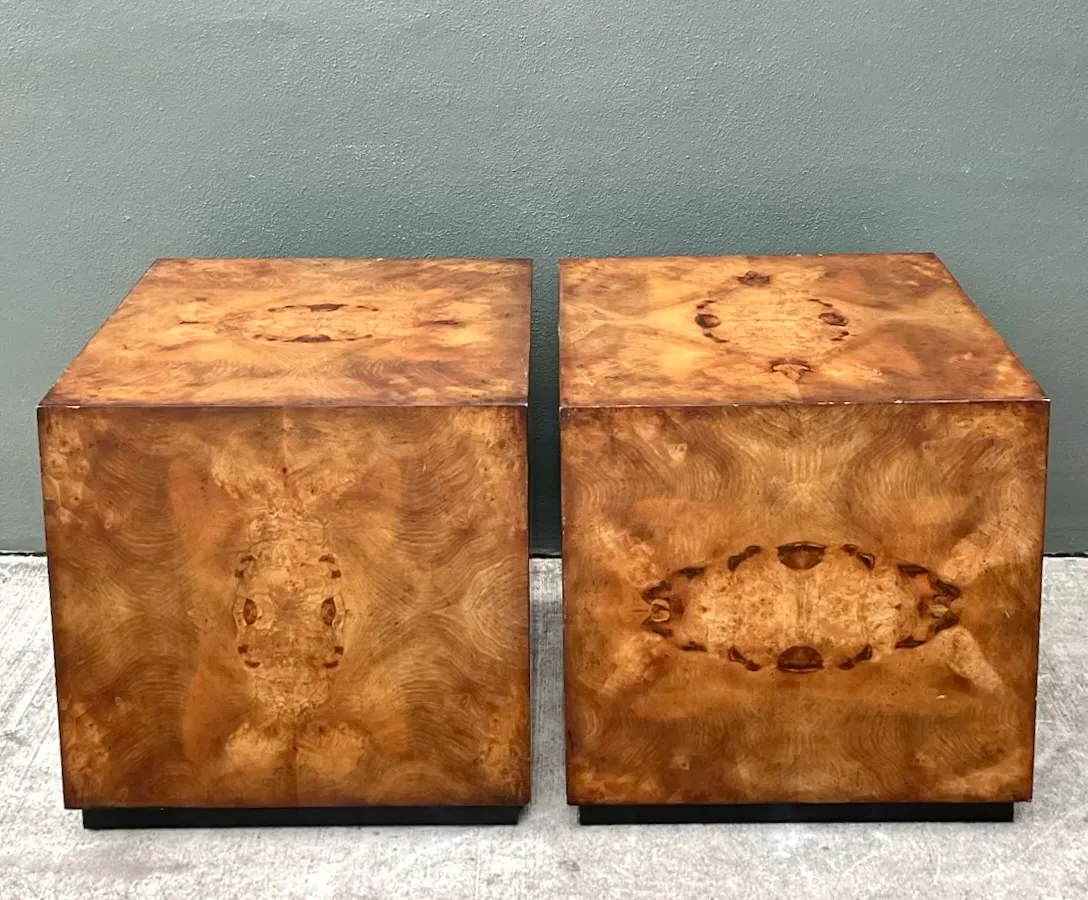 Vintage Burl Wood Cube Tables - Pair — additional photo 4