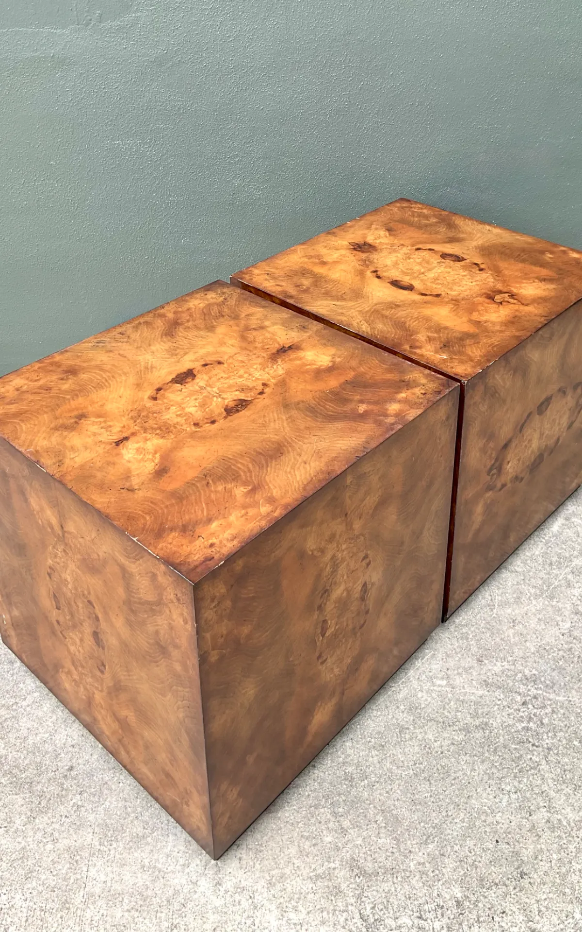 Vintage Burl Wood Cube Tables - Pair — additional photo 7