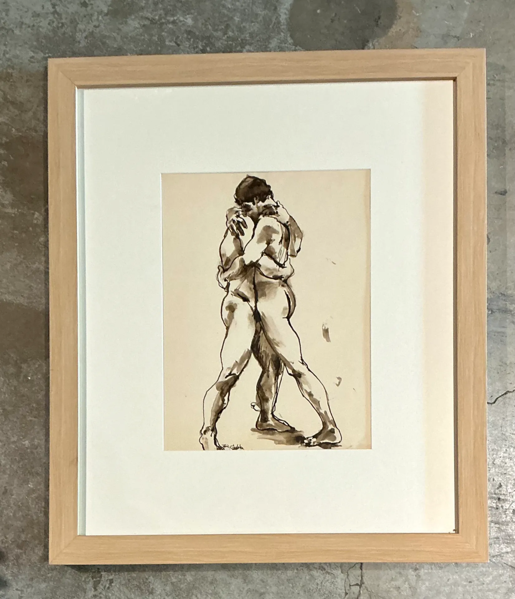 Vintage Framed Figurative Sketch on Paper — additional photo 4